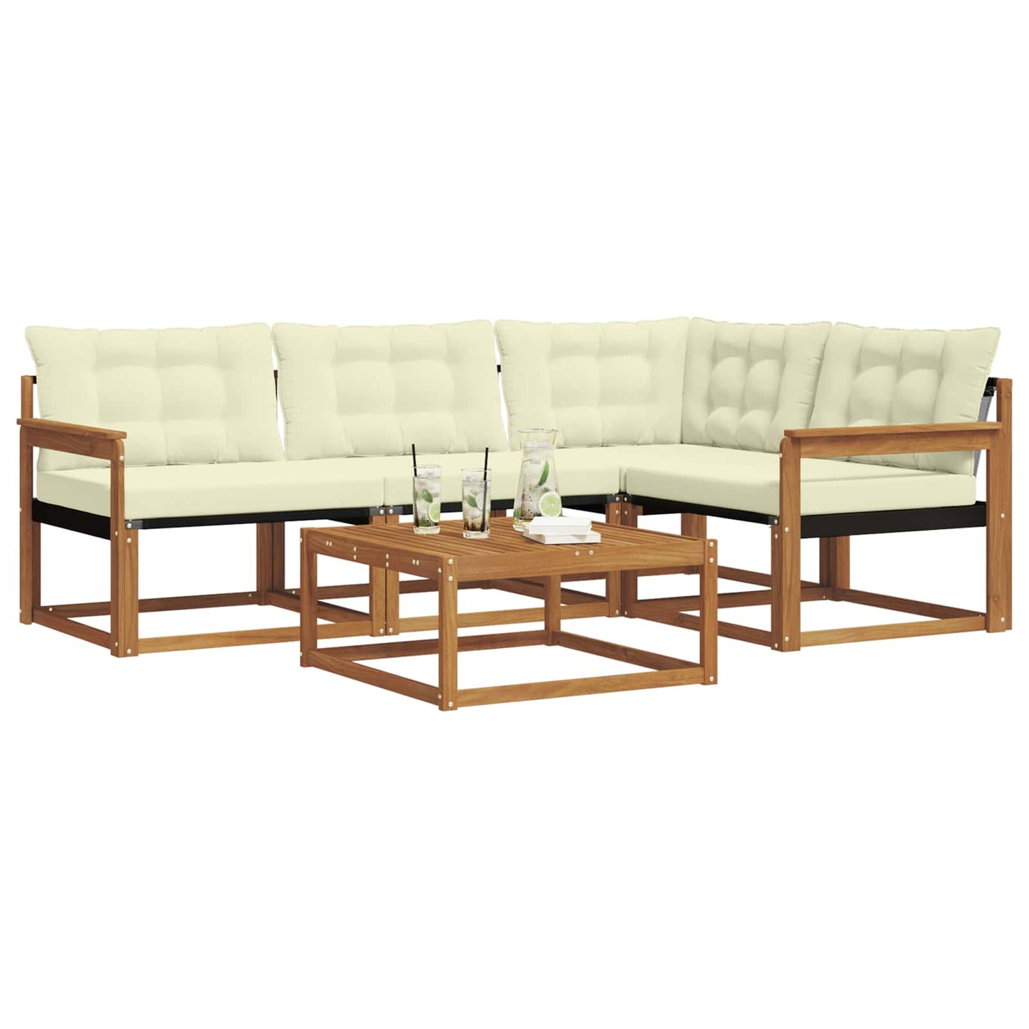 Outdoor-Sofagarnitur mit Kissen 5 pcs Natur und Creme