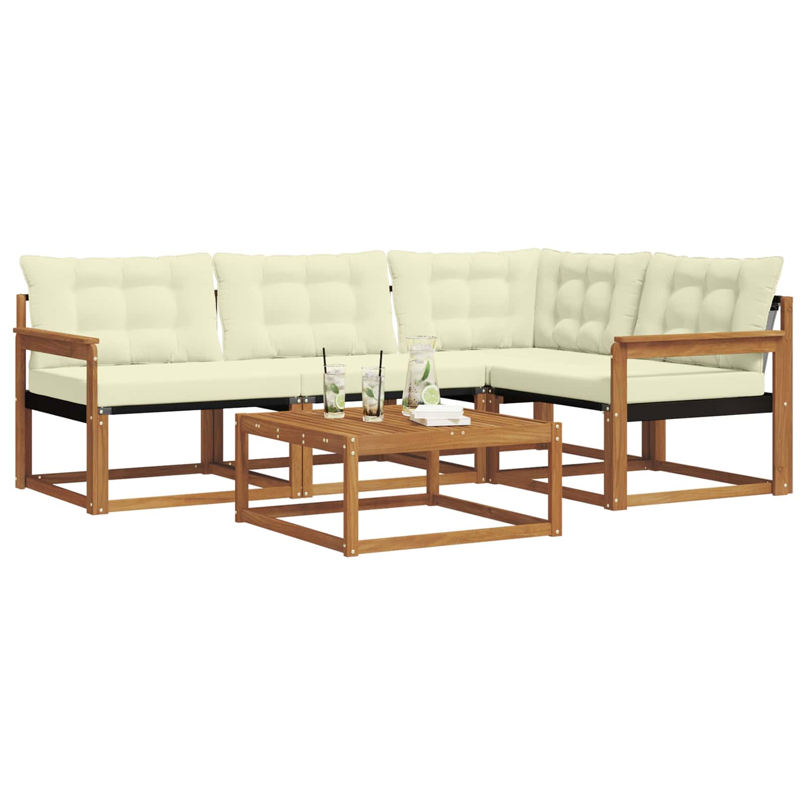Outdoor-Sofagarnitur mit Kissen 5 pcs Natur und Creme