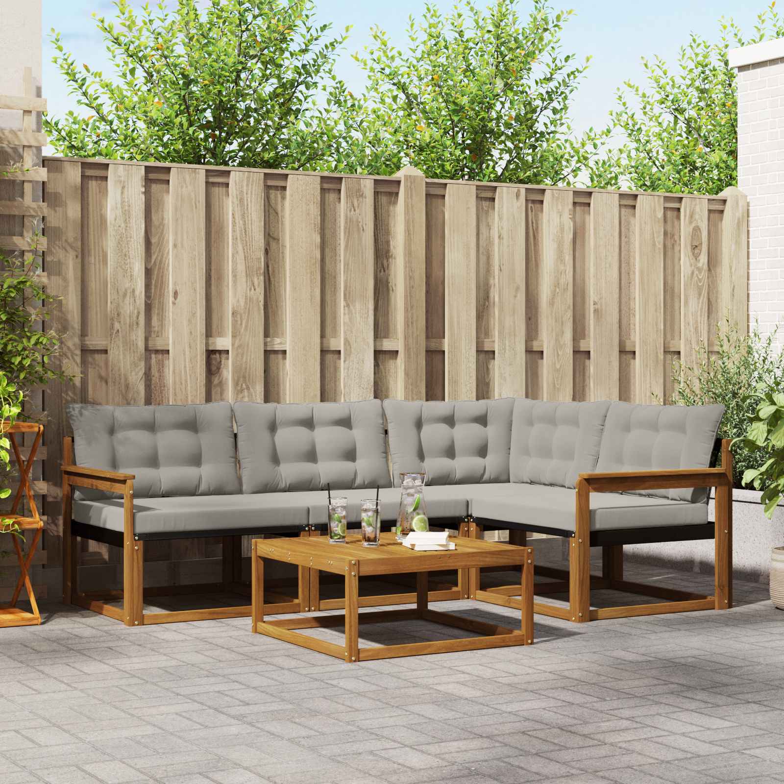 Outdoor-Sofagarnitur mit Kissen 5 pcs Natürlich und Hellgrau