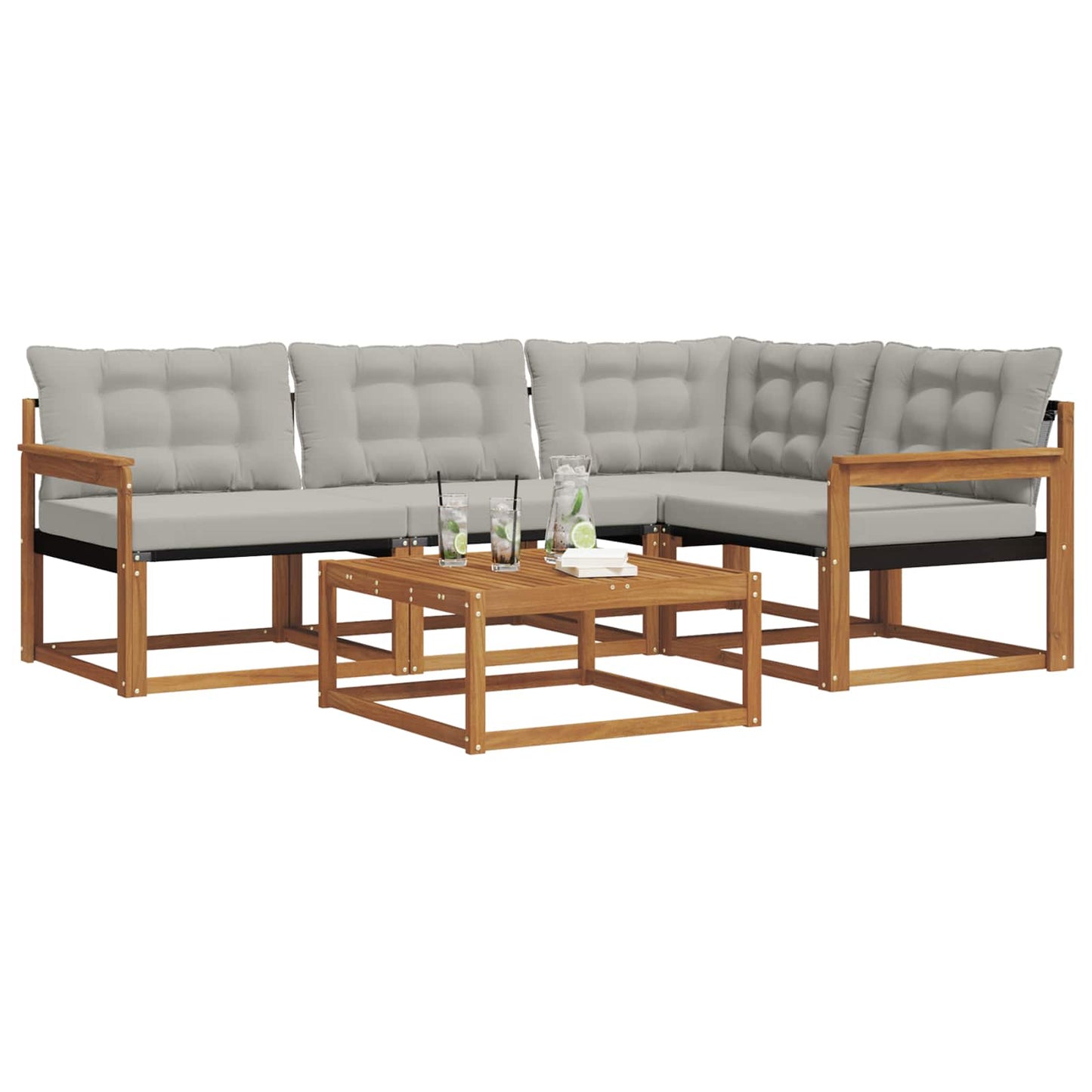 Outdoor-Sofagarnitur mit Kissen 5 pcs Natürlich und Hellgrau