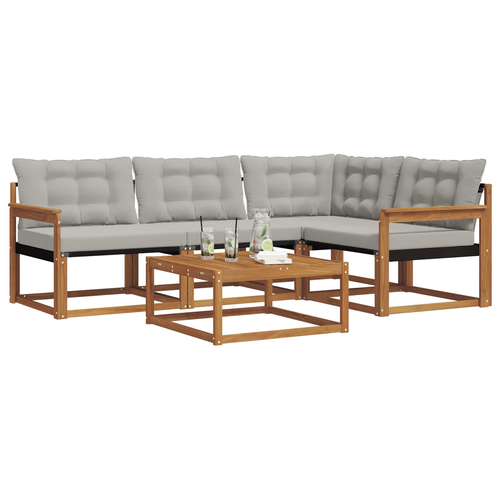 Outdoor-Sofagarnitur mit Kissen 5 pcs Natürlich und Hellgrau