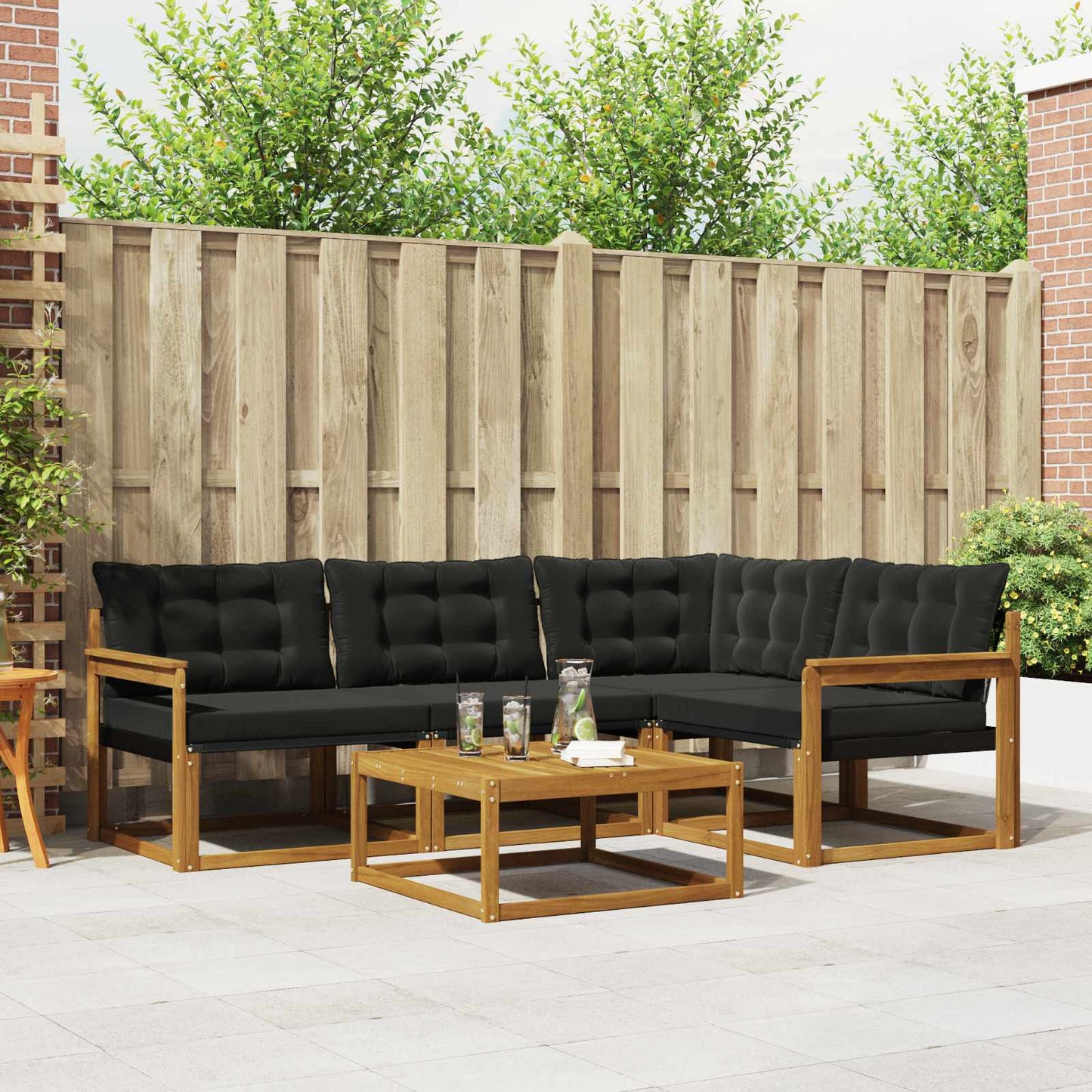Outdoor-Sofagarnitur mit Kissen 5 pcs Natürlich und Schwarz