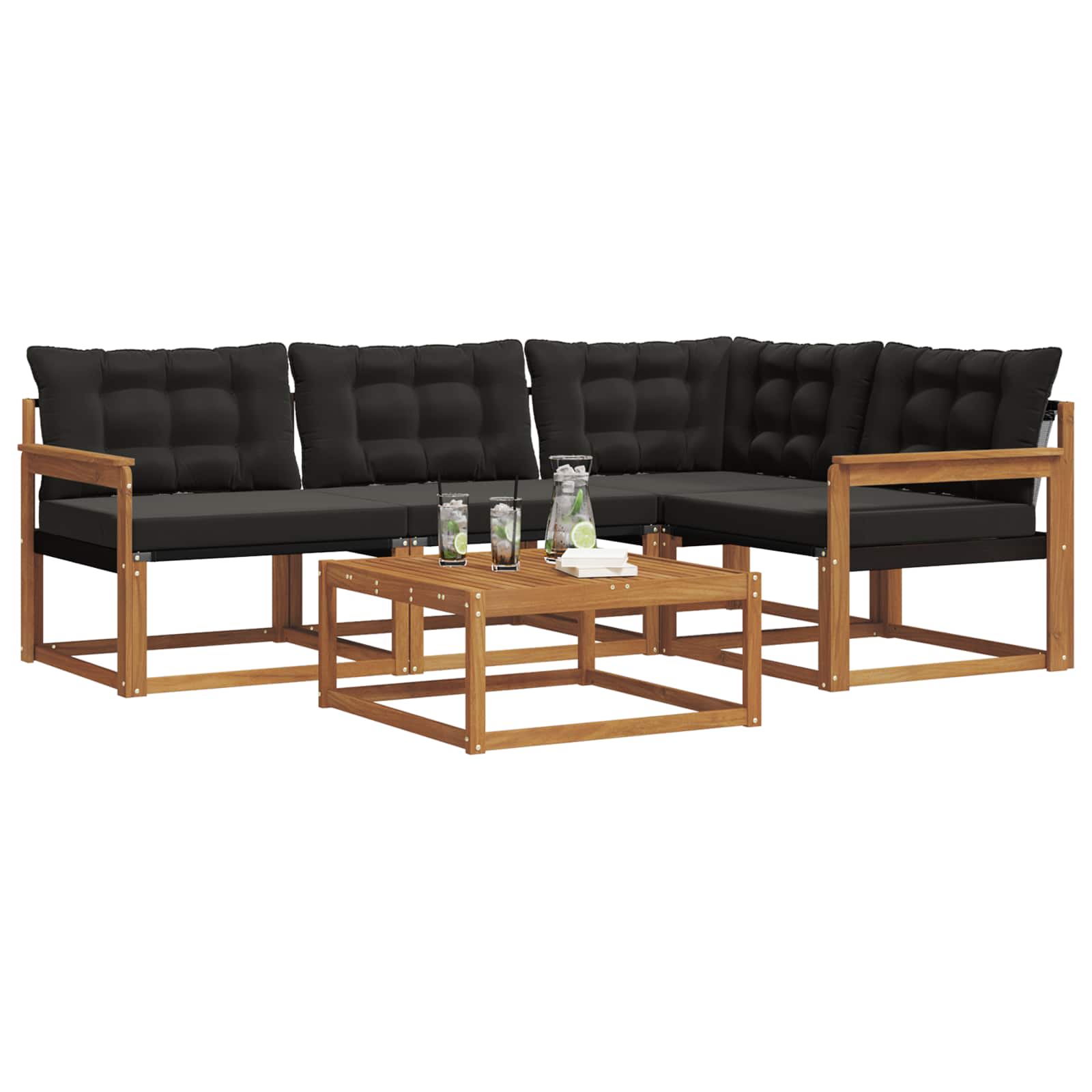 Outdoor-Sofagarnitur mit Kissen 5 pcs Natürlich und Schwarz