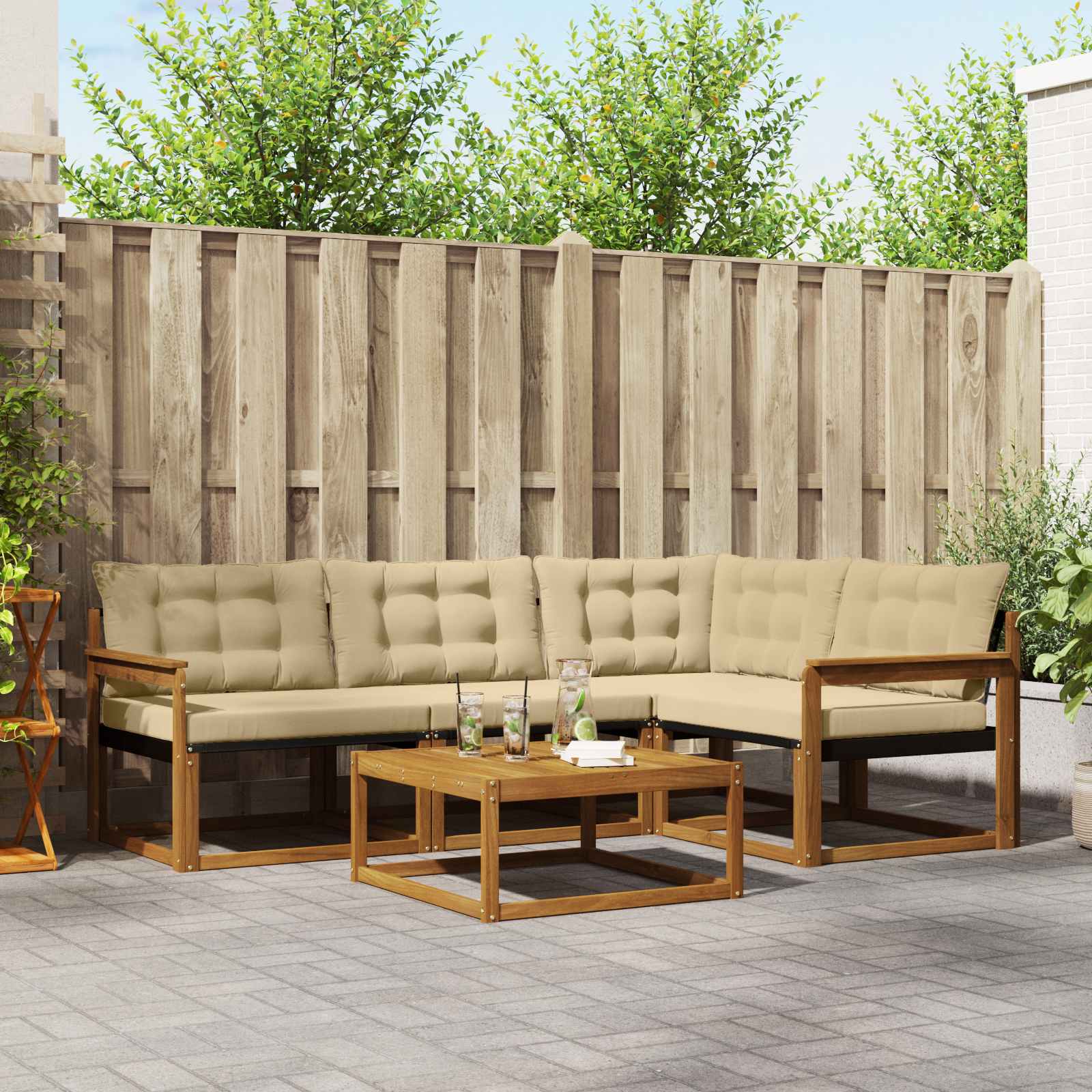 Outdoor-Sofagarnitur mit Kissen 5 pcs Natur und Beige
