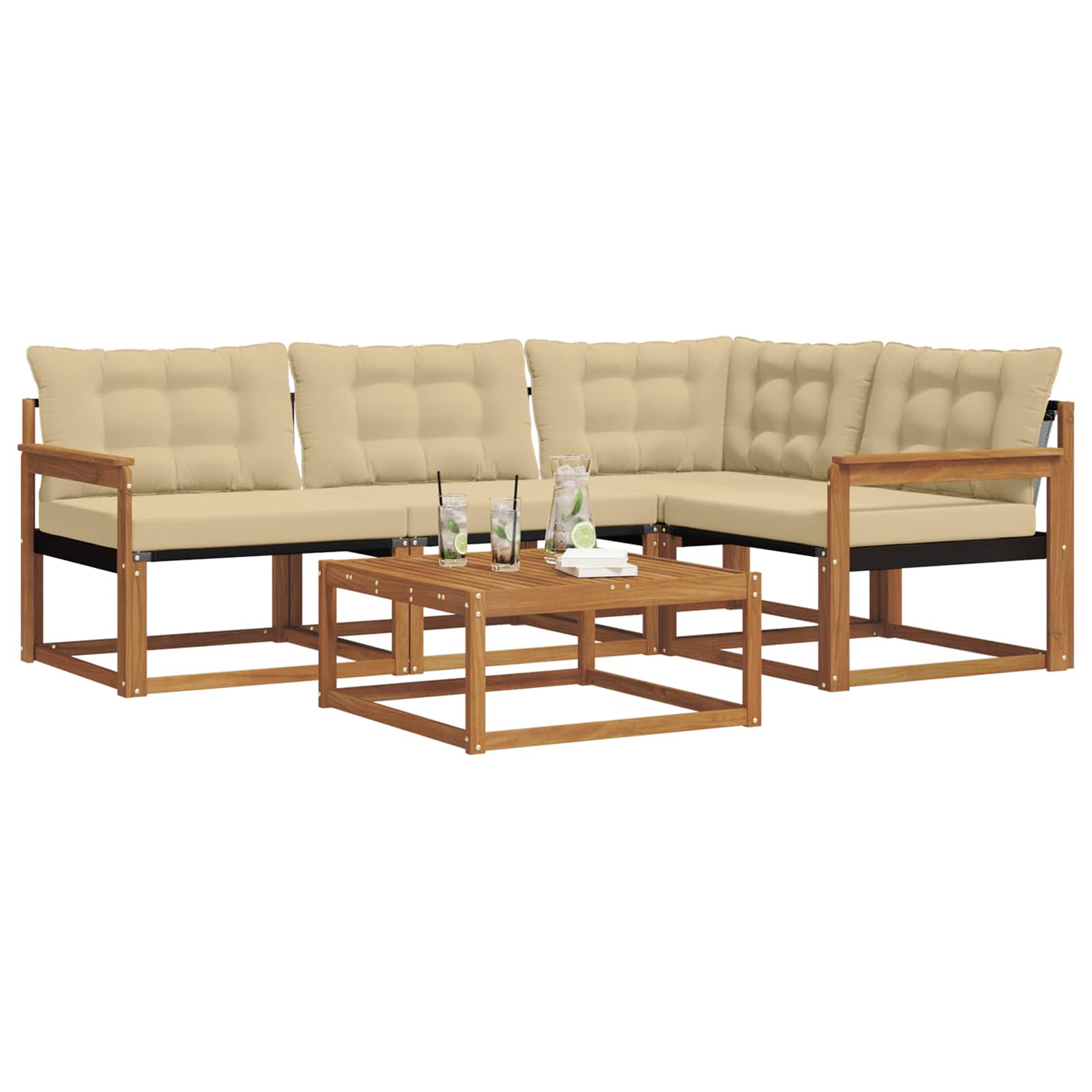 Outdoor-Sofagarnitur mit Kissen 5 pcs Natur und Beige
