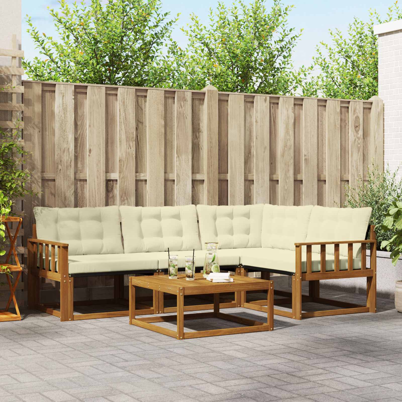 Outdoor-Sofagarnitur mit Kissen 5 pcs Natur und Creme