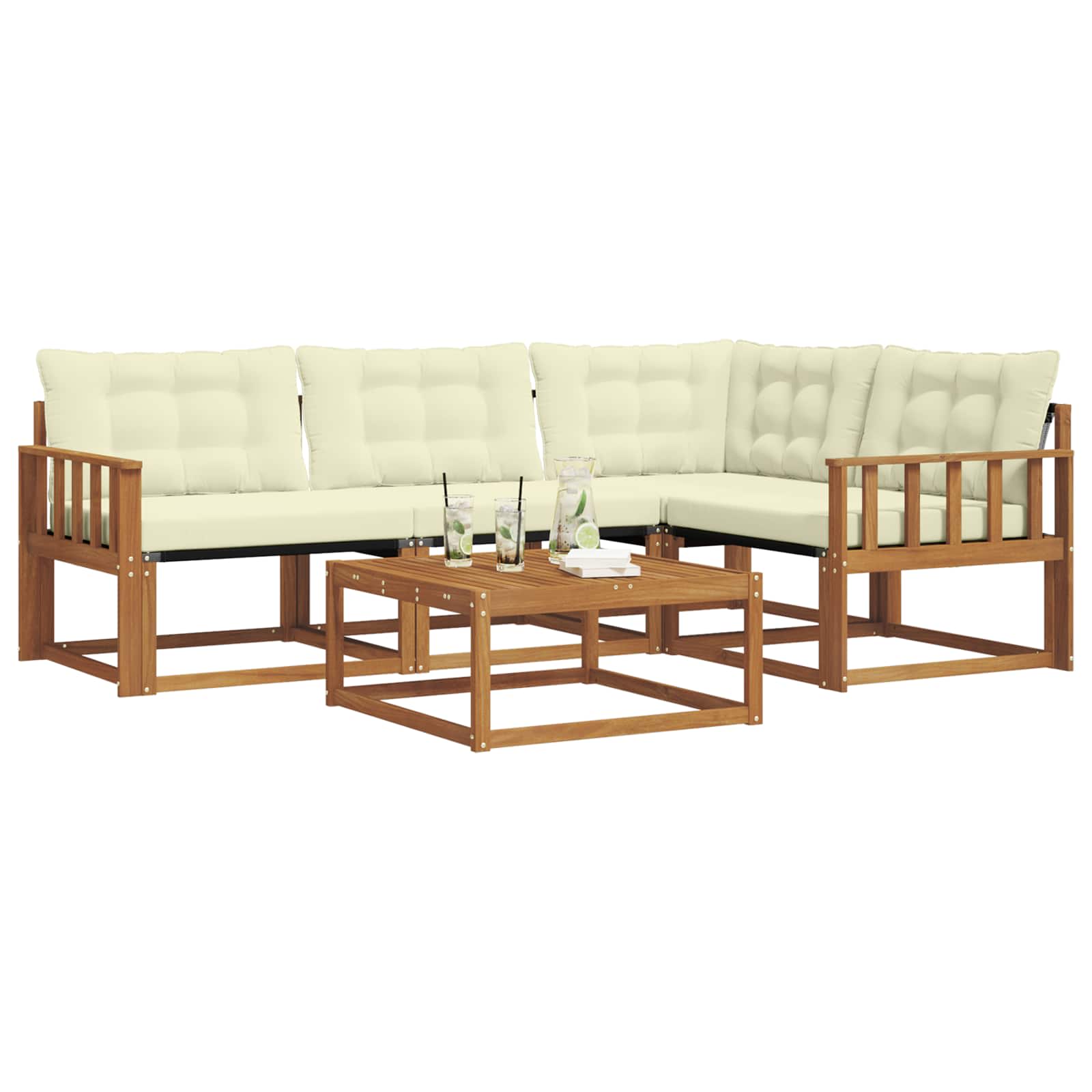 Outdoor-Sofagarnitur mit Kissen 5 pcs Natur und Creme