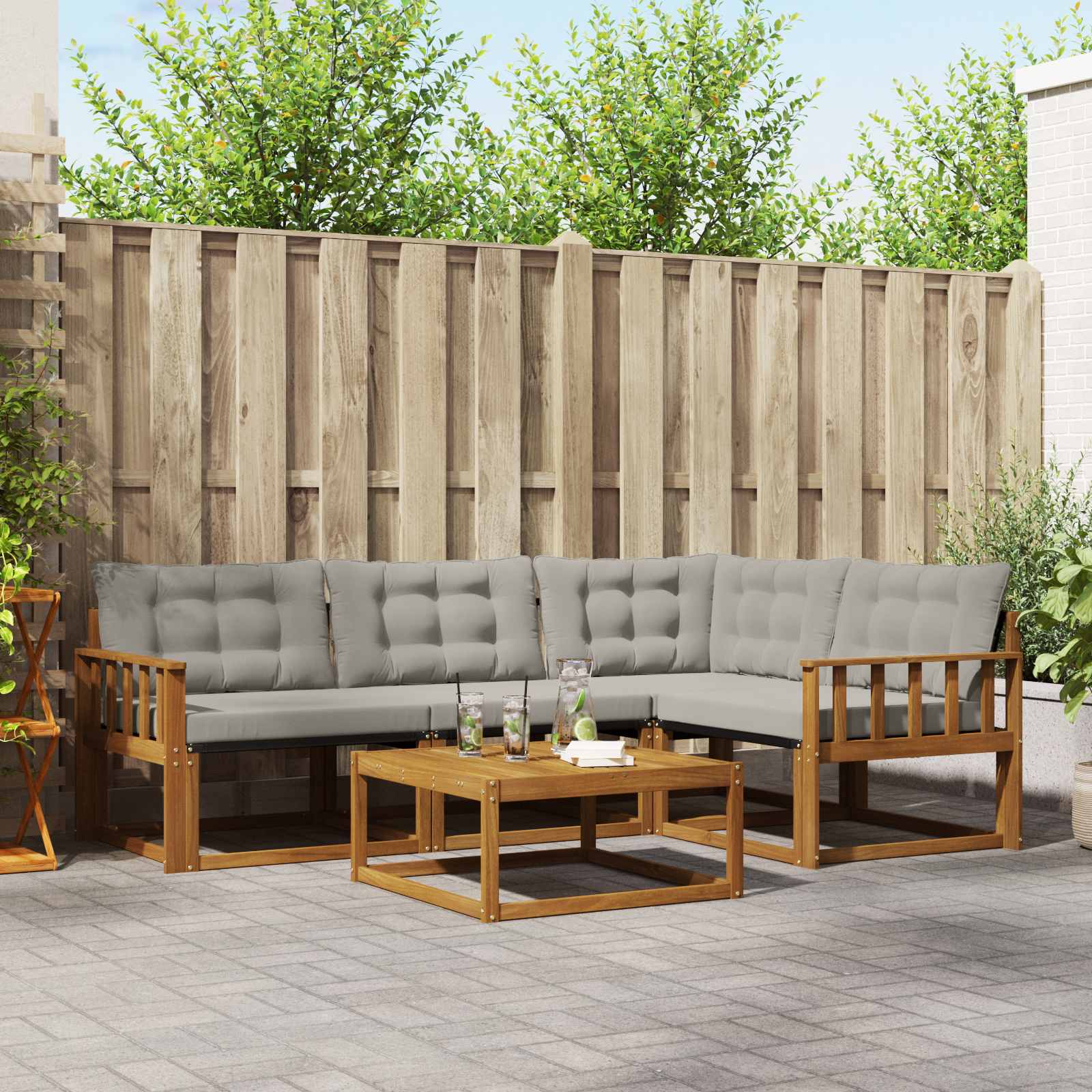 Outdoor-Sofagarnitur mit Kissen 5 pcs Natürlich und Hellgrau