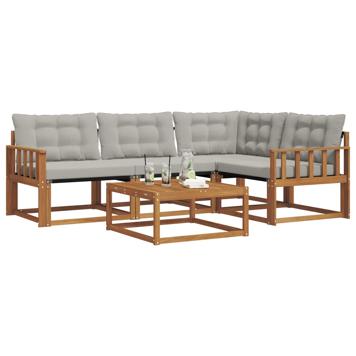 Outdoor-Sofagarnitur mit Kissen 5 pcs Natürlich und Hellgrau