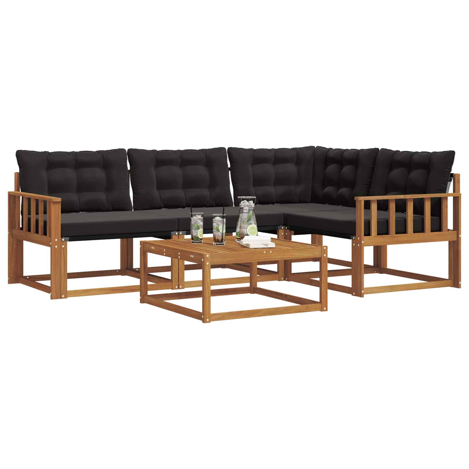 Outdoor-Sofagarnitur mit Kissen 5 pcs Natürlich und Schwarz