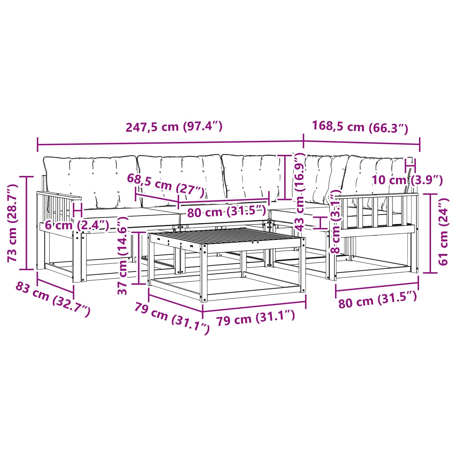 Outdoor-Sofagarnitur mit Kissen 5 pcs Natürlich und Schwarz