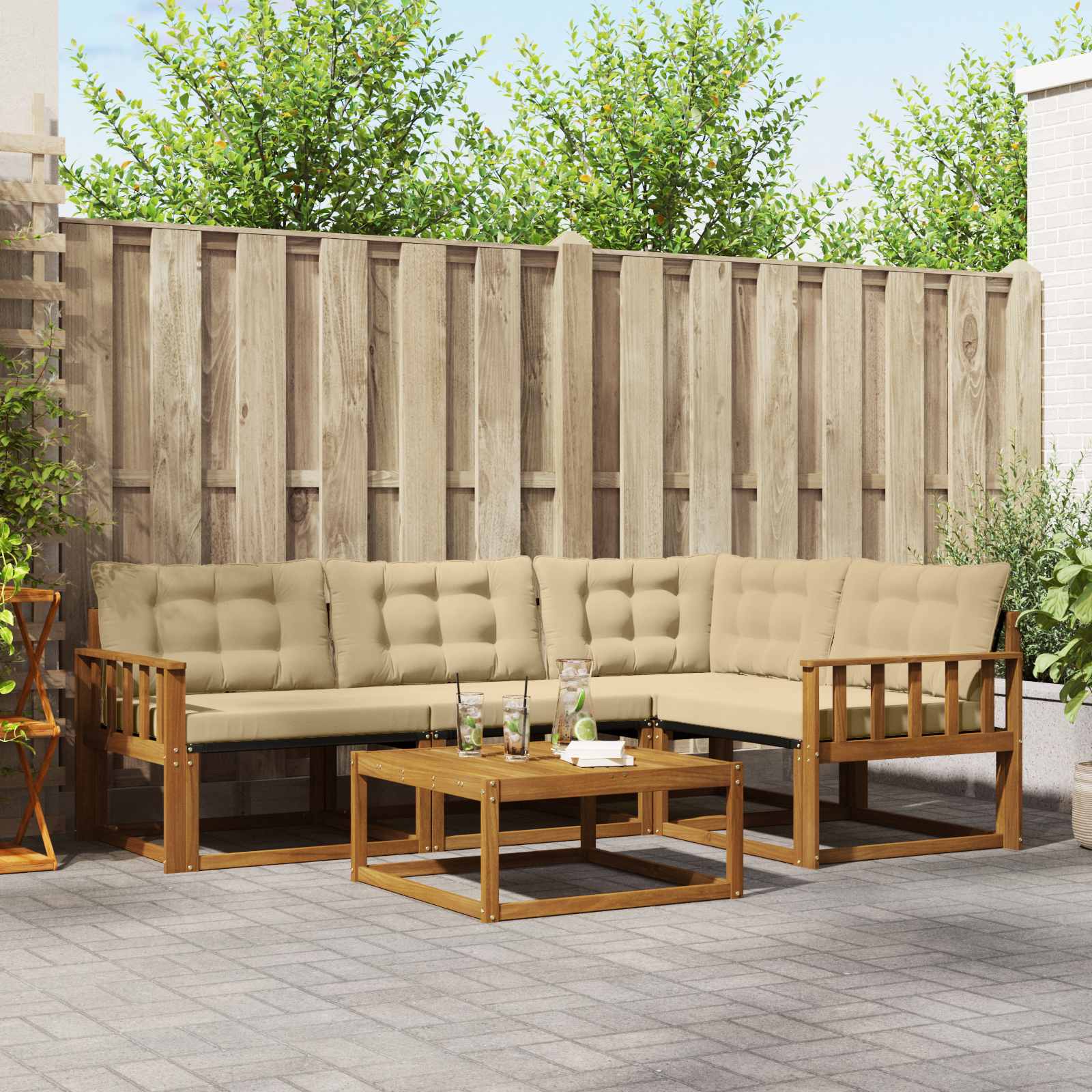 Outdoor-Sofagarnitur mit Kissen 5 pcs Natur und Beige
