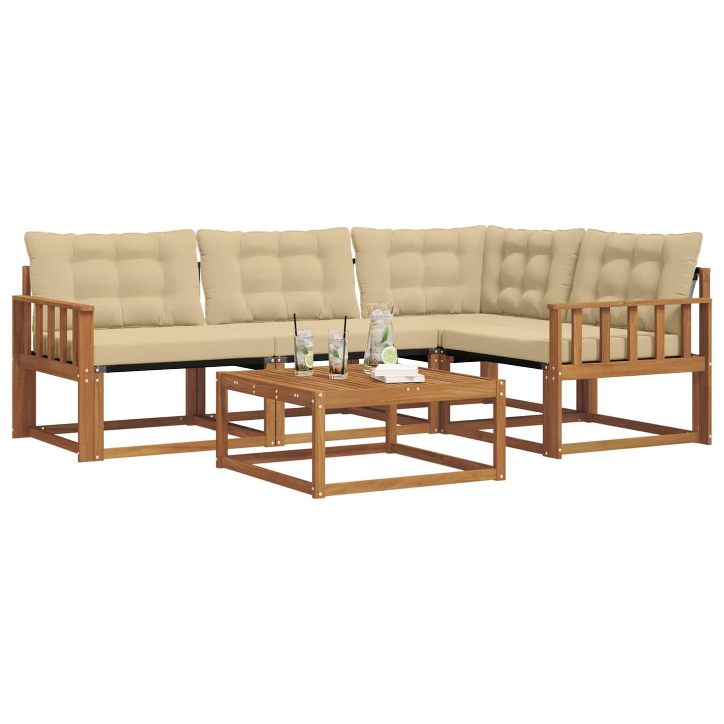 Outdoor-Sofagarnitur mit Kissen 5 pcs Natur und Beige