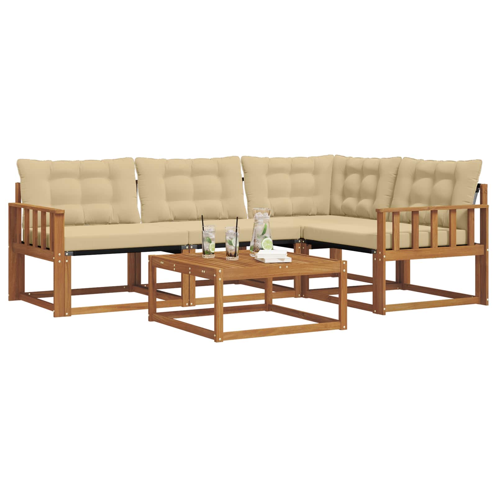 Outdoor-Sofagarnitur mit Kissen 5 pcs Natur und Beige