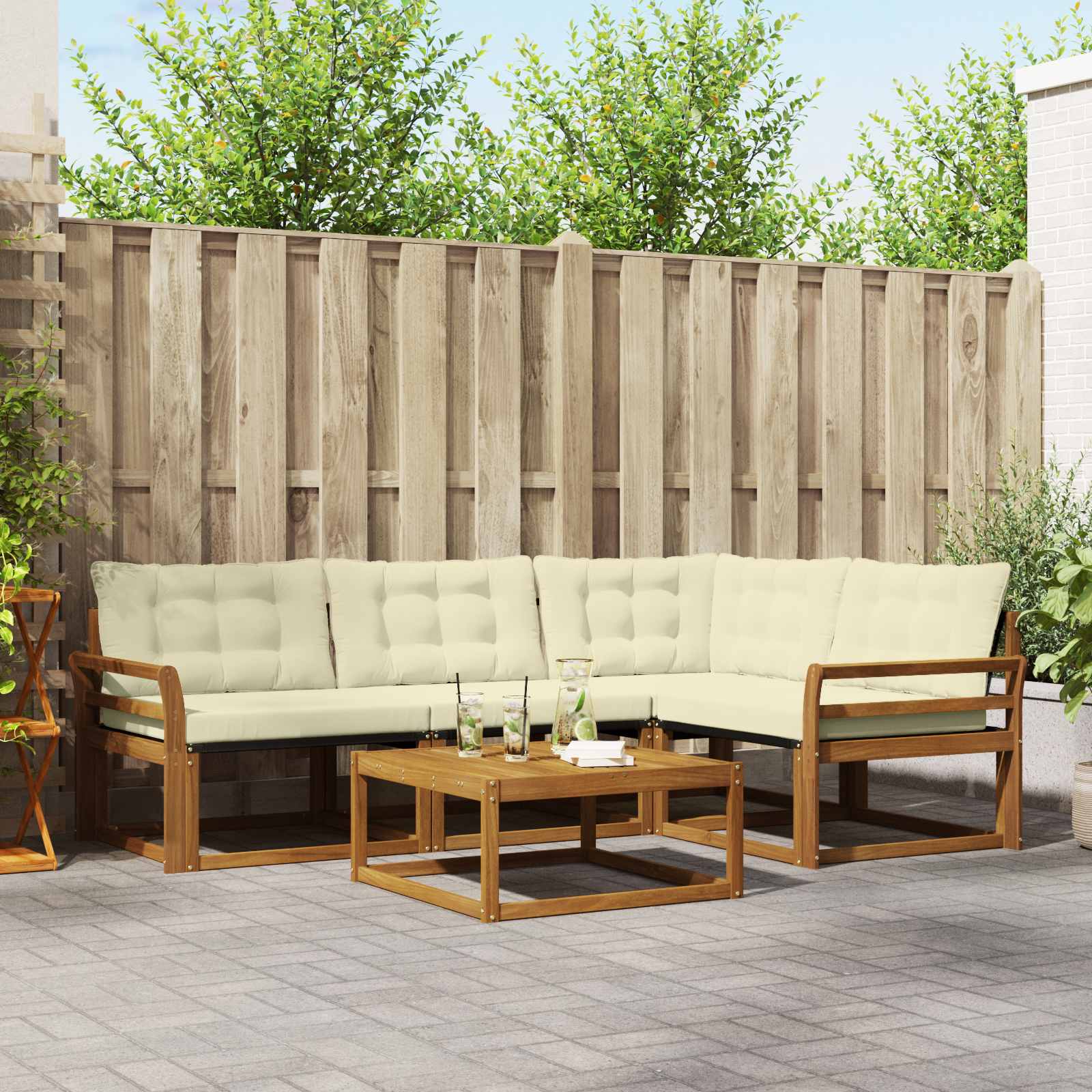Outdoor-Sofagarnitur mit Kissen 5 pcs Natur und Creme