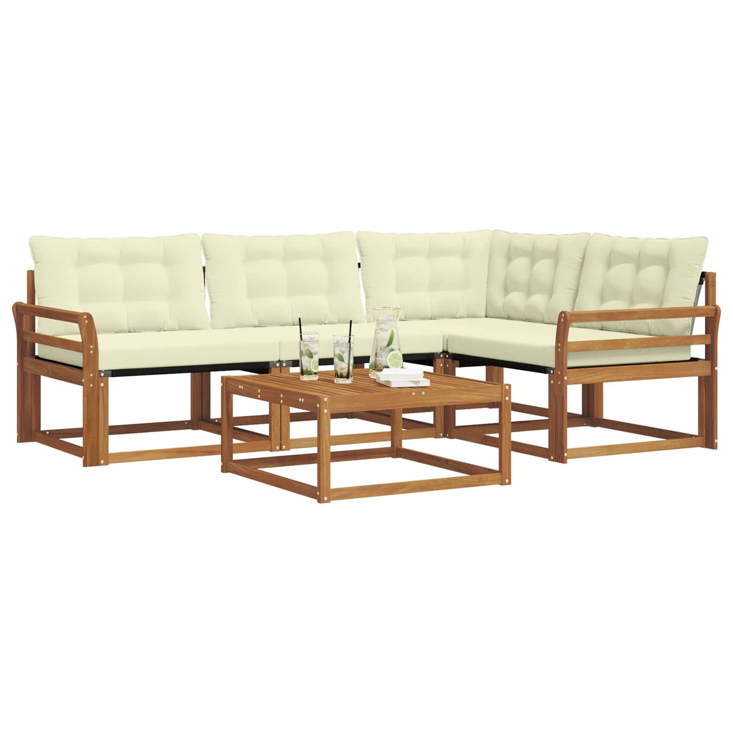Outdoor-Sofagarnitur mit Kissen 5 pcs Natur und Creme