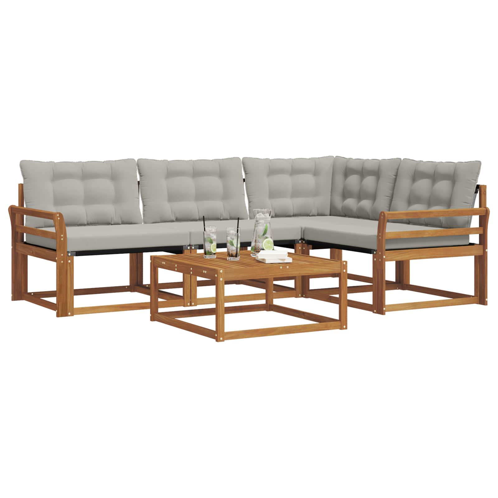 Outdoor-Sofagarnitur mit Kissen 5 pcs Natürlich und Hellgrau