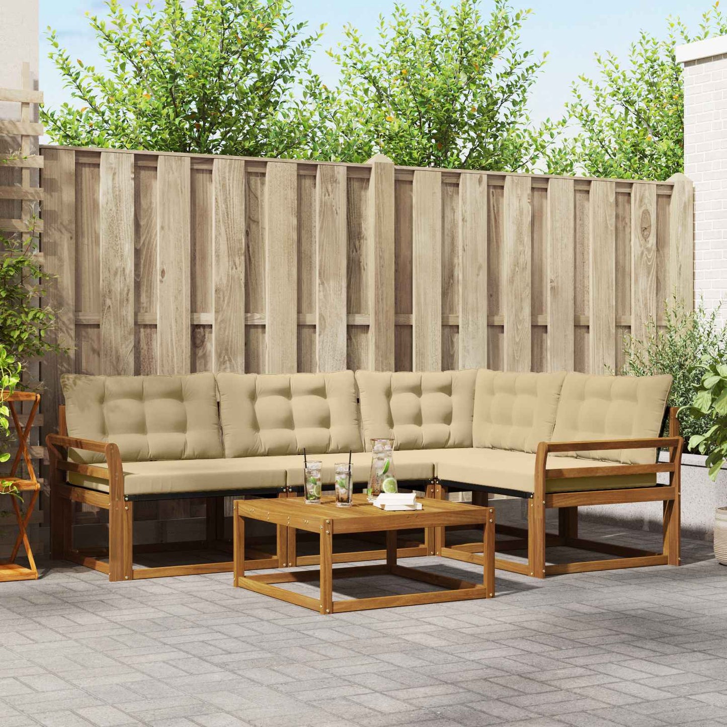 Outdoor-Sofagarnitur mit Kissen 5 pcs Natur und Beige