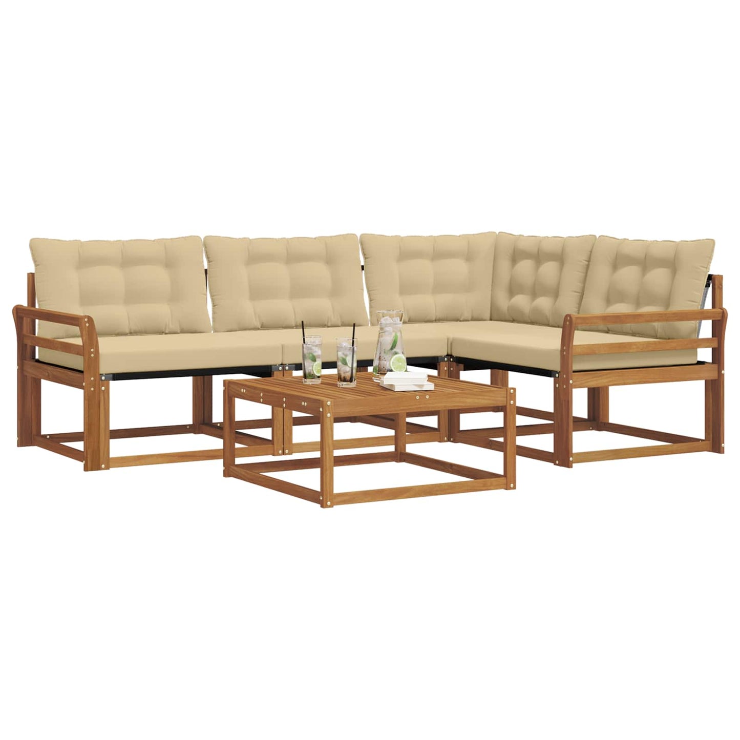 Outdoor-Sofagarnitur mit Kissen 5 pcs Natur und Beige