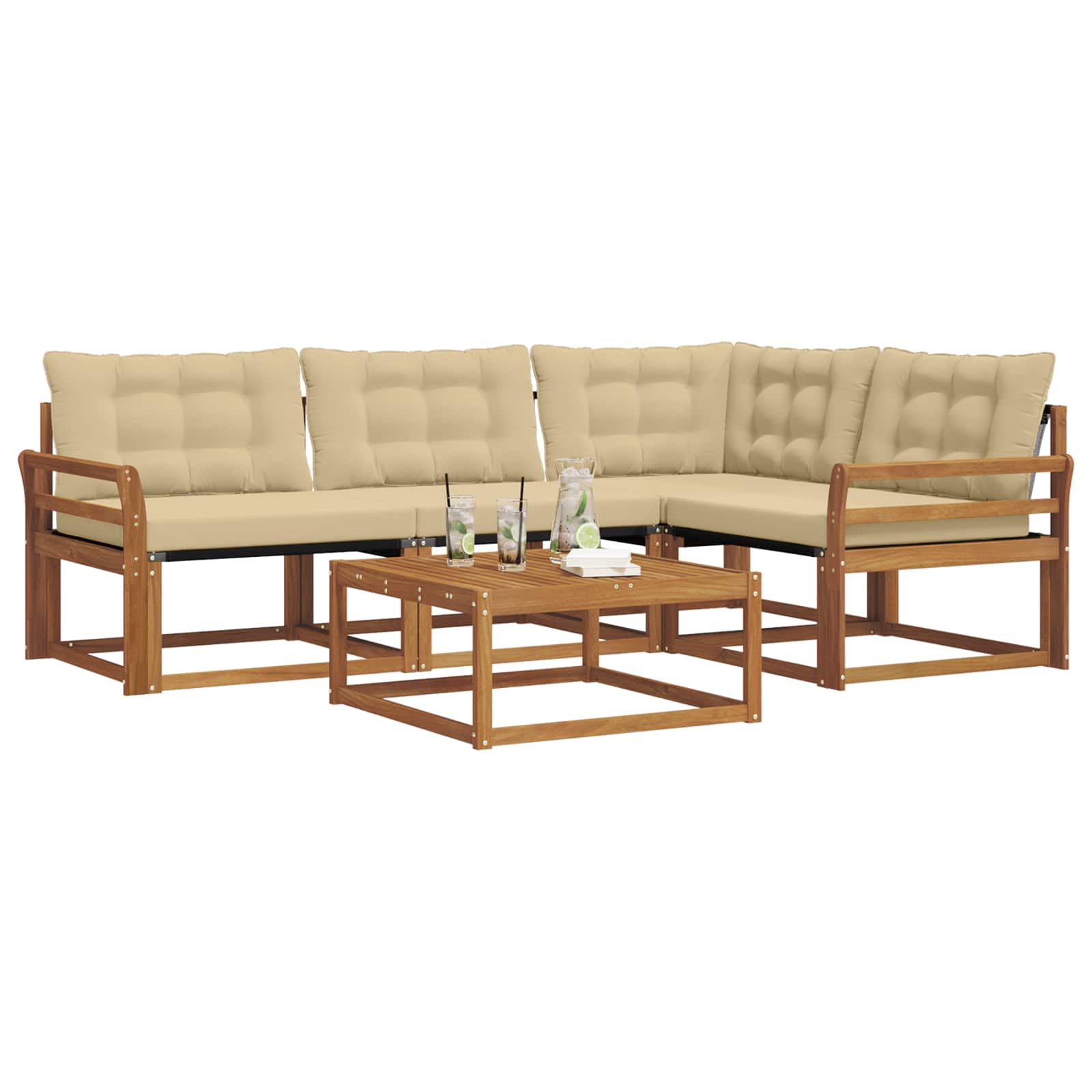 Outdoor-Sofagarnitur mit Kissen 5 pcs Natur und Beige