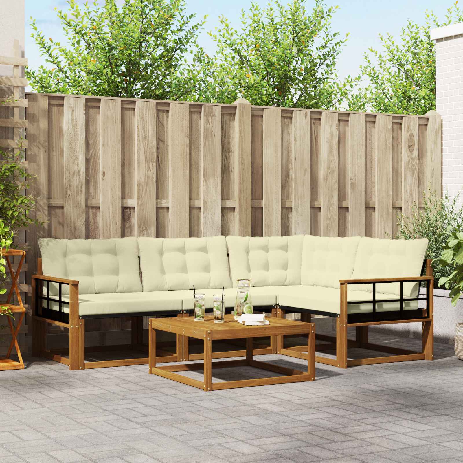 Outdoor-Sofagarnitur mit Kissen 5 pcs Natur und Creme