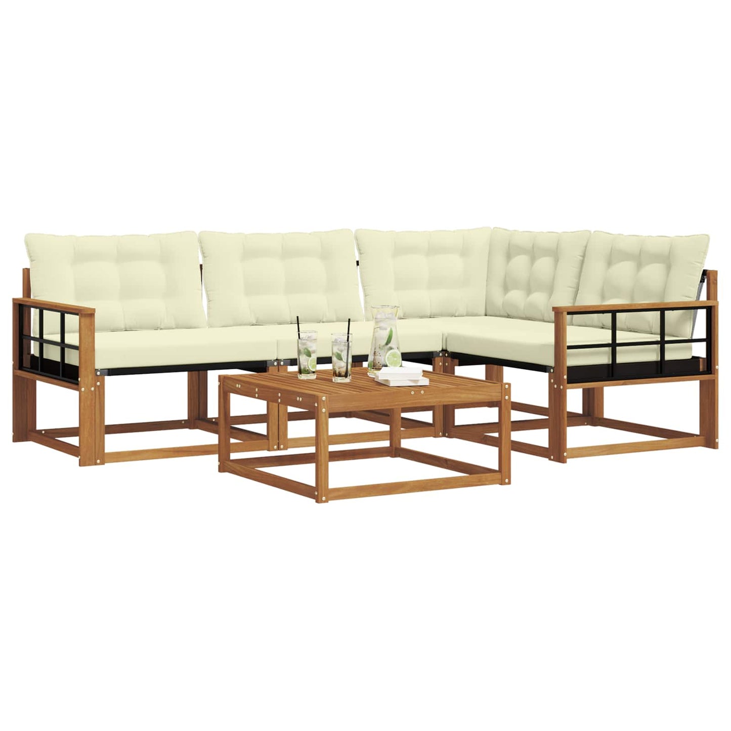 Outdoor-Sofagarnitur mit Kissen 5 pcs Natur und Creme