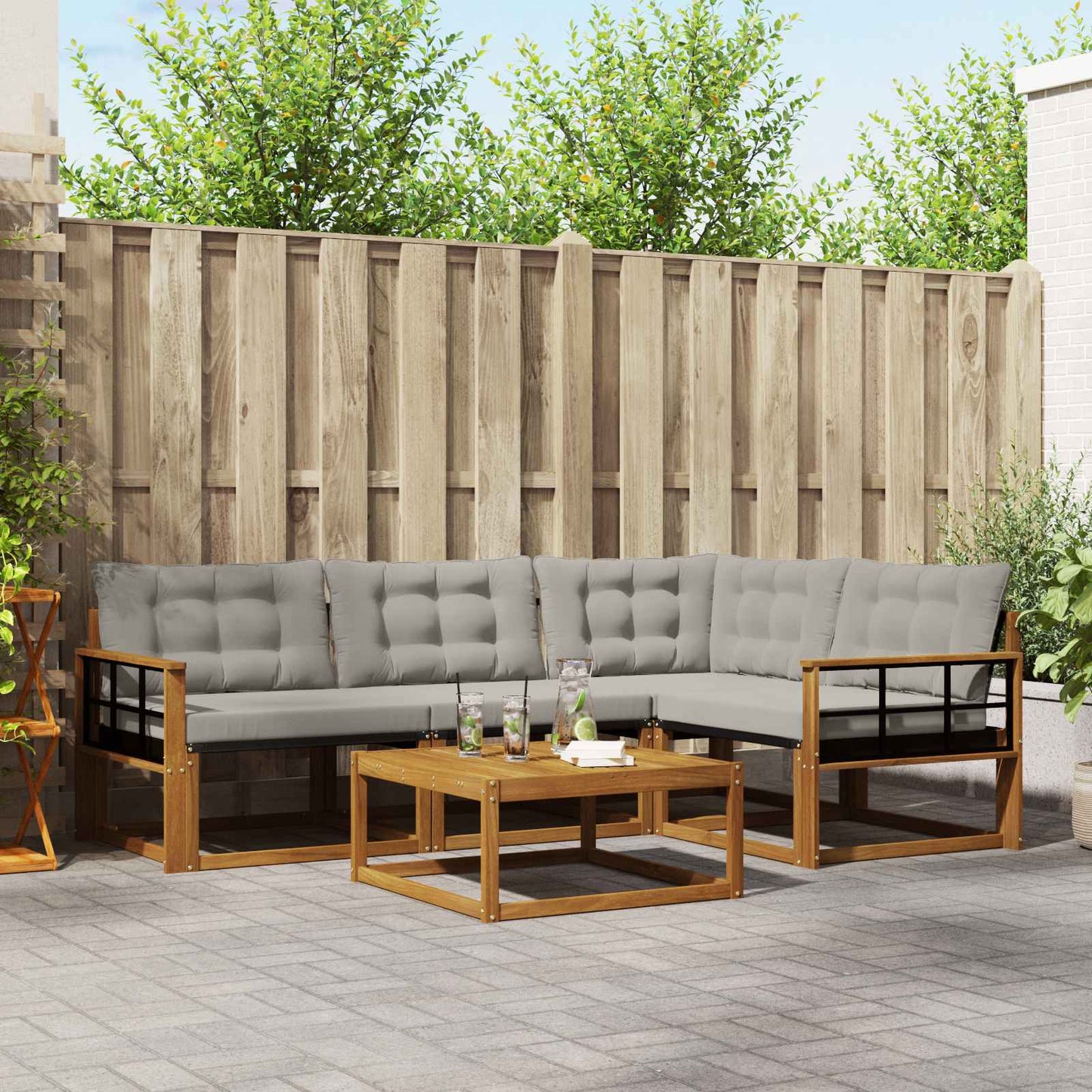 Outdoor-Sofagarnitur mit Kissen 5 pcs Natürlich und Hellgrau