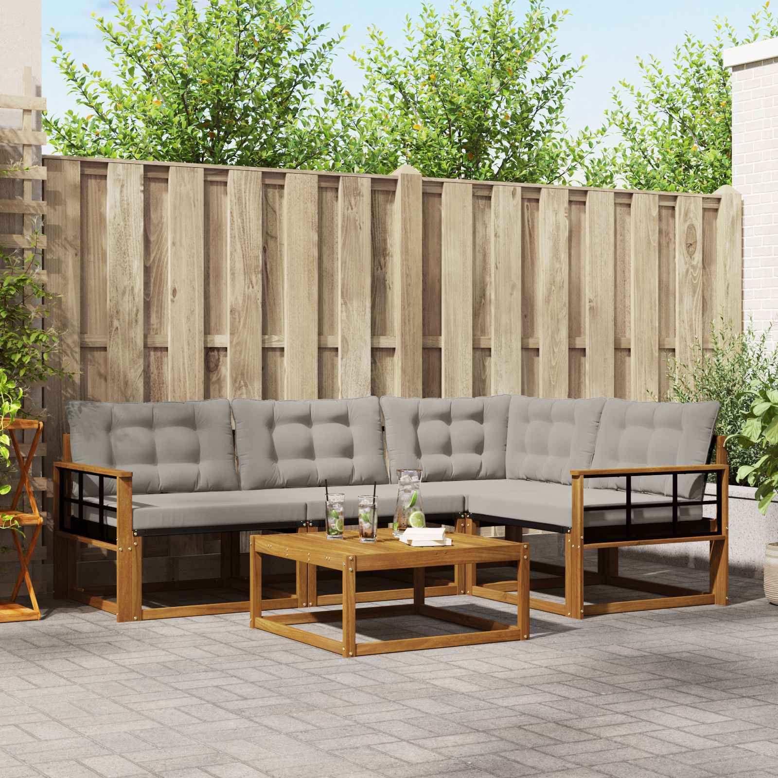 Outdoor-Sofagarnitur mit Kissen 5 pcs Natürlich und Hellgrau