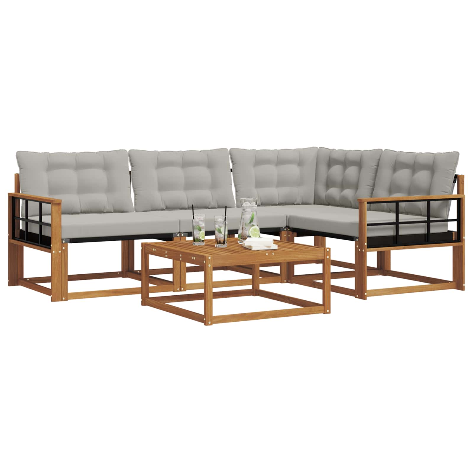 Outdoor-Sofagarnitur mit Kissen 5 pcs Natürlich und Hellgrau