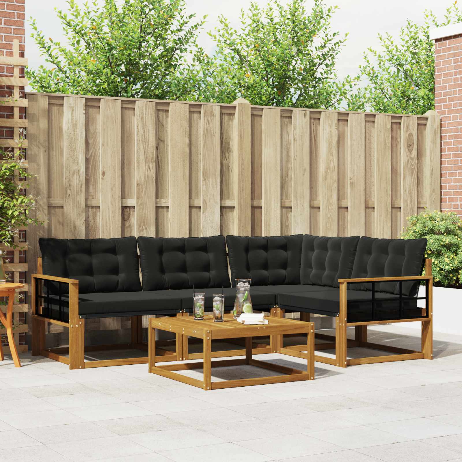 Outdoor-Sofagarnitur mit Kissen 5 pcs Natürlich und Schwarz