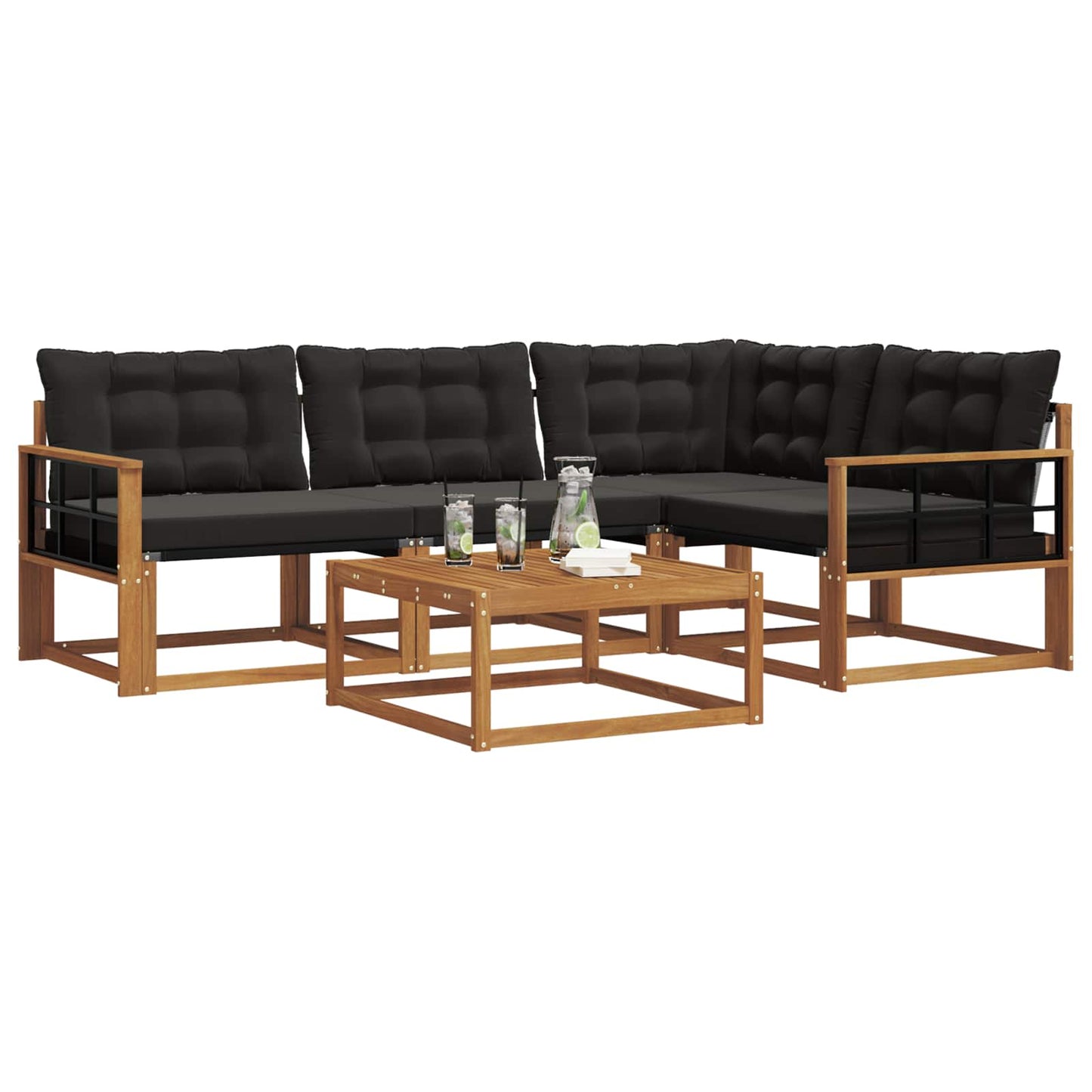 Outdoor-Sofagarnitur mit Kissen 5 pcs Natürlich und Schwarz