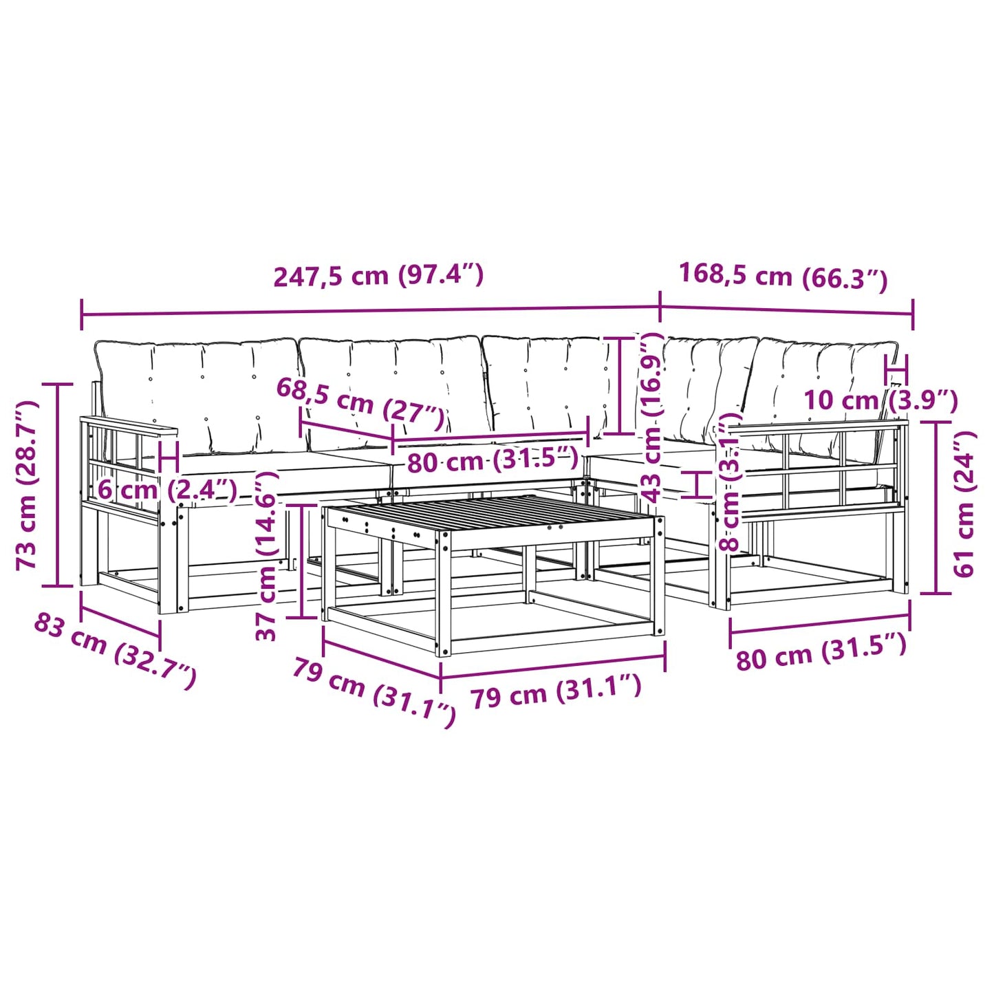 Outdoor-Sofagarnitur mit Kissen 5 pcs Natürlich und Schwarz