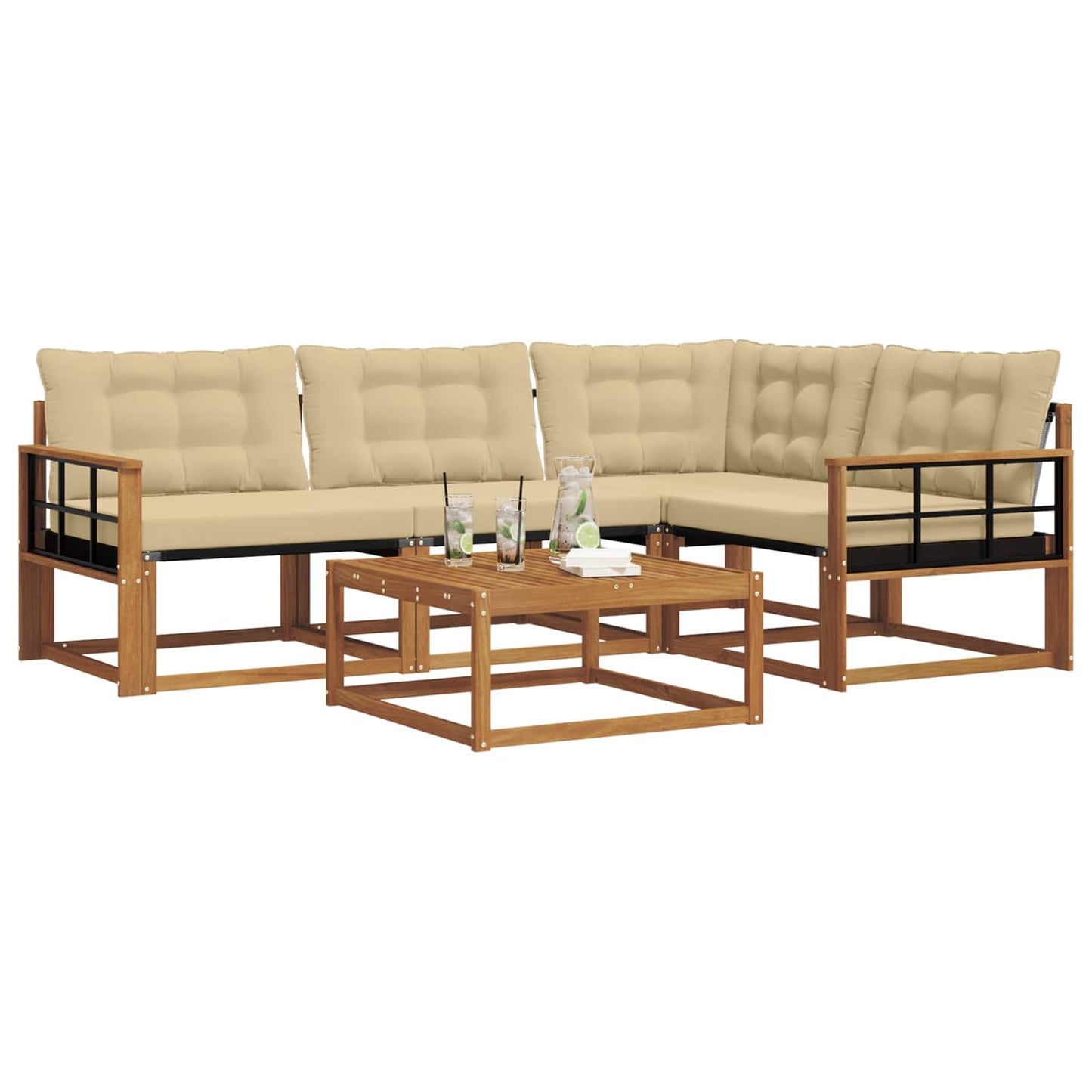 Outdoor-Sofagarnitur mit Kissen 5 pcs Natur und Beige