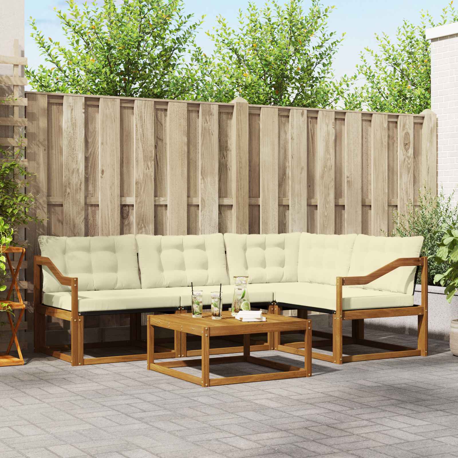 Outdoor-Sofagarnitur mit Kissen 5 pcs Natur und Creme