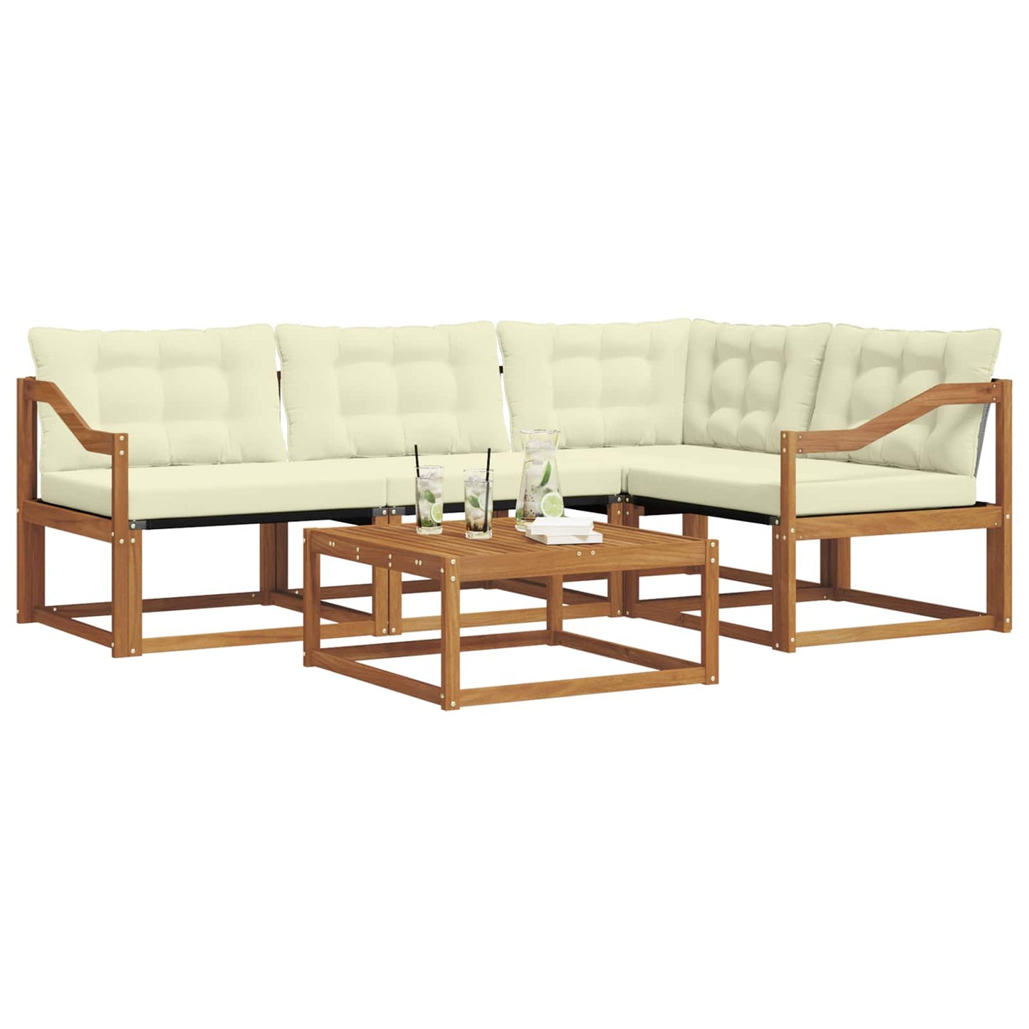 Outdoor-Sofagarnitur mit Kissen 5 pcs Natur und Creme