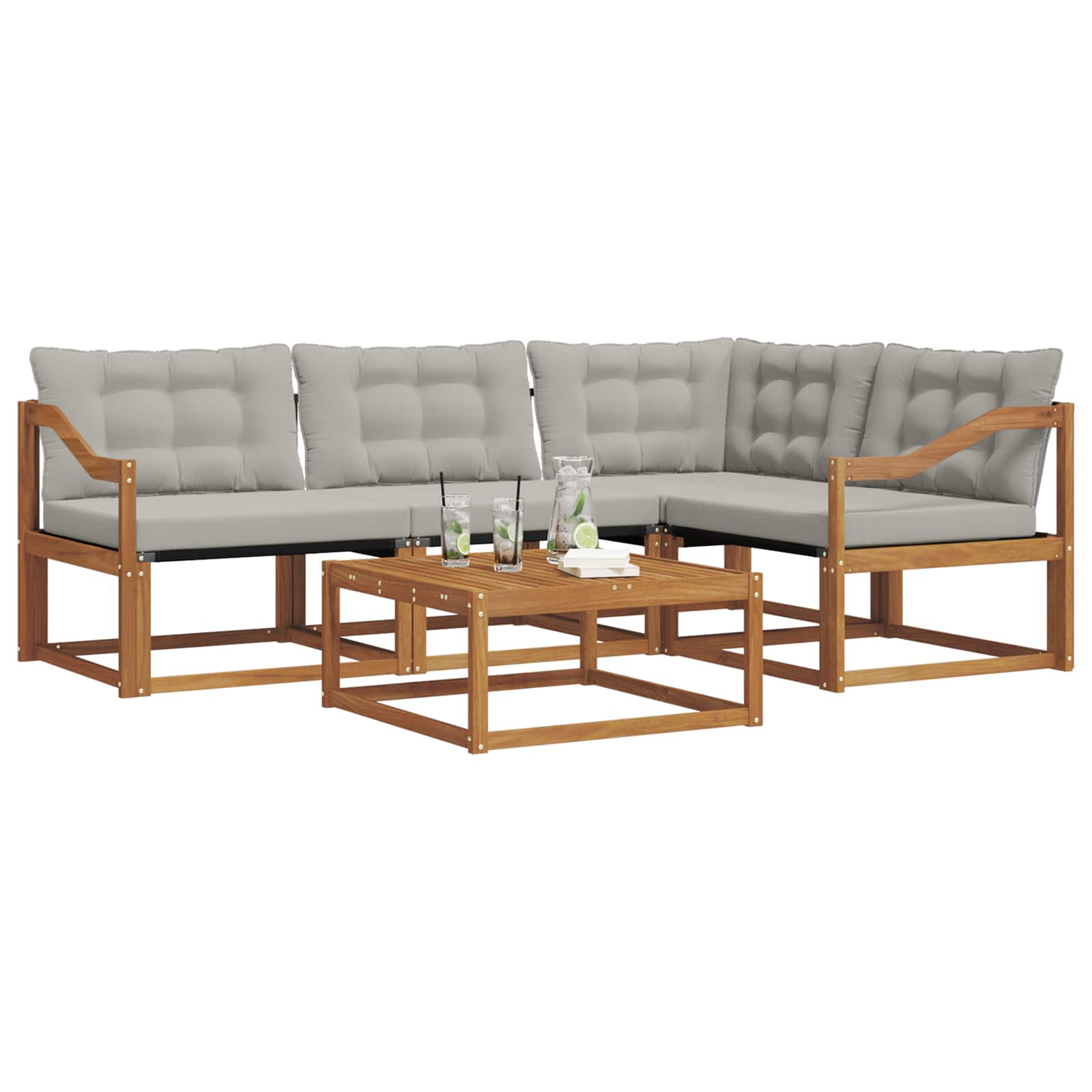 Outdoor-Sofagarnitur mit Kissen 5 pcs Natürlich und Hellgrau