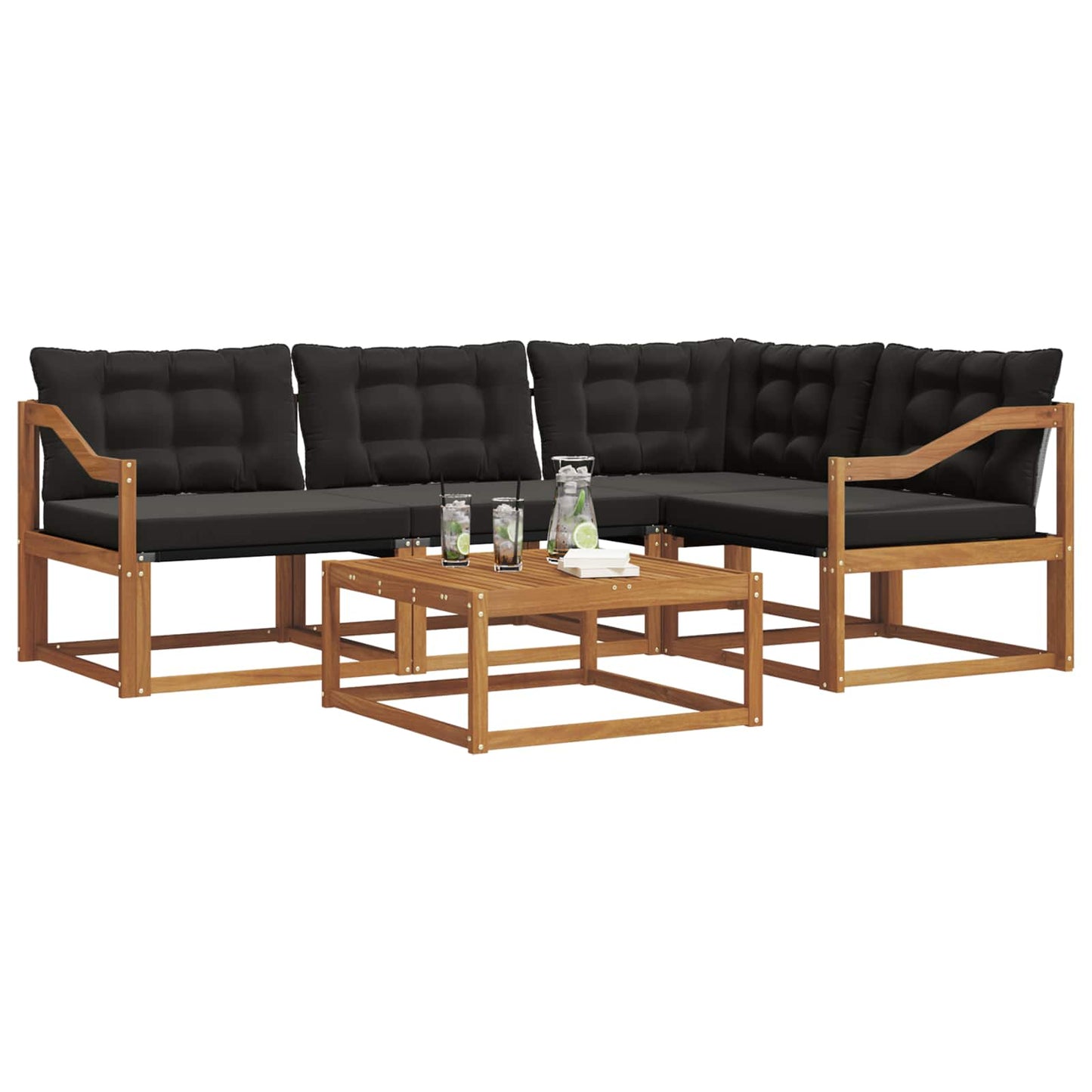 Outdoor-Sofagarnitur mit Kissen 5 pcs Natürlich und Schwarz
