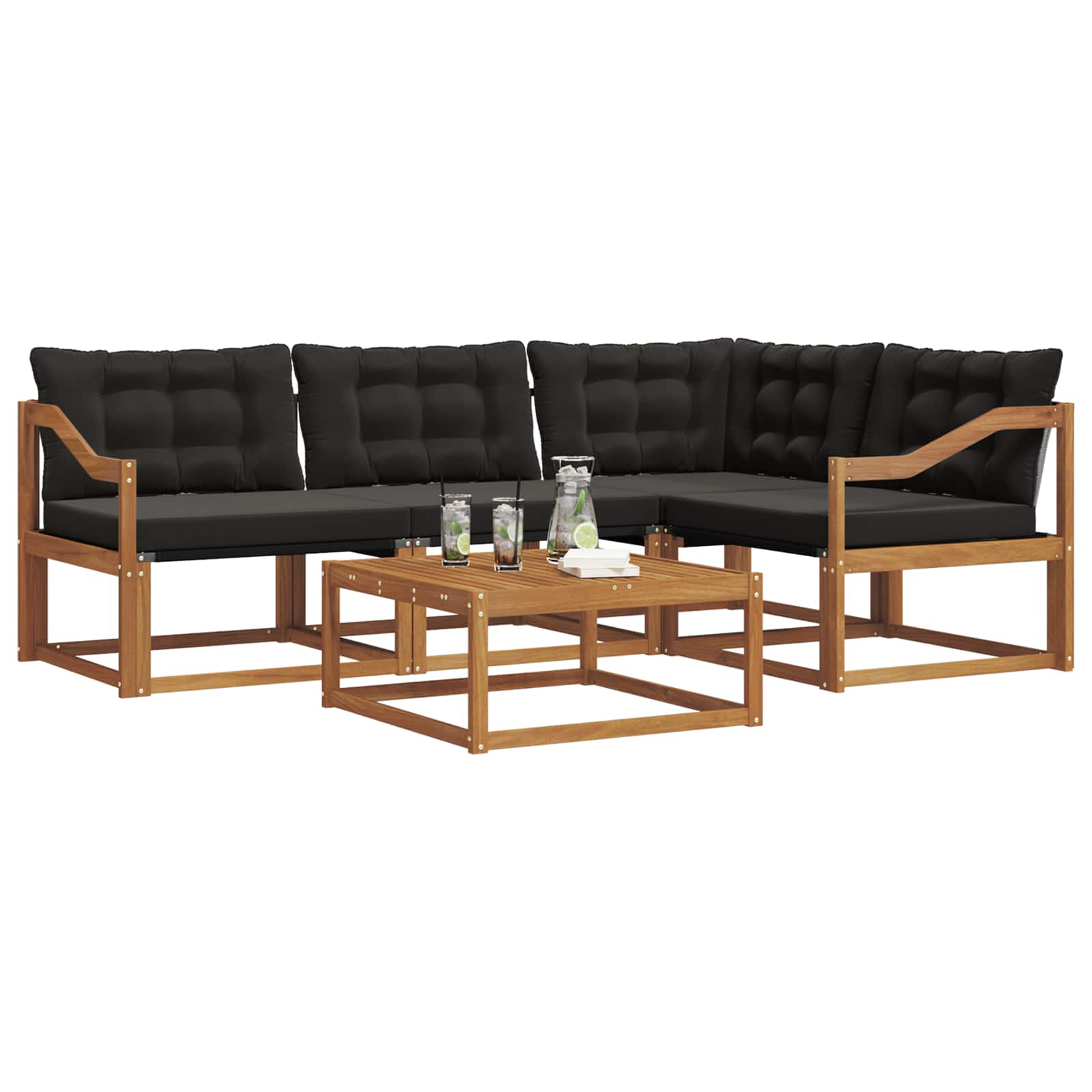 Outdoor-Sofagarnitur mit Kissen 5 pcs Natürlich und Schwarz
