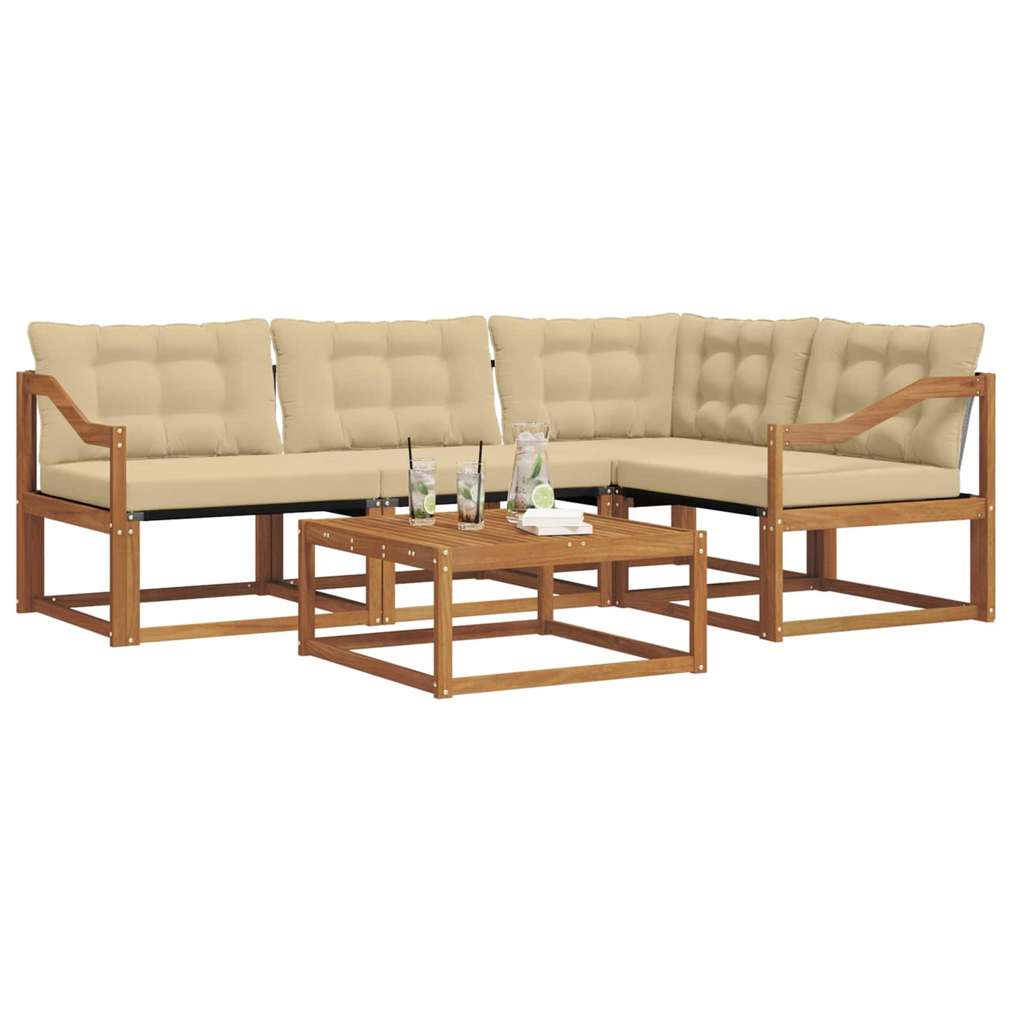 Outdoor-Sofagarnitur mit Kissen 5 pcs Natur und Beige