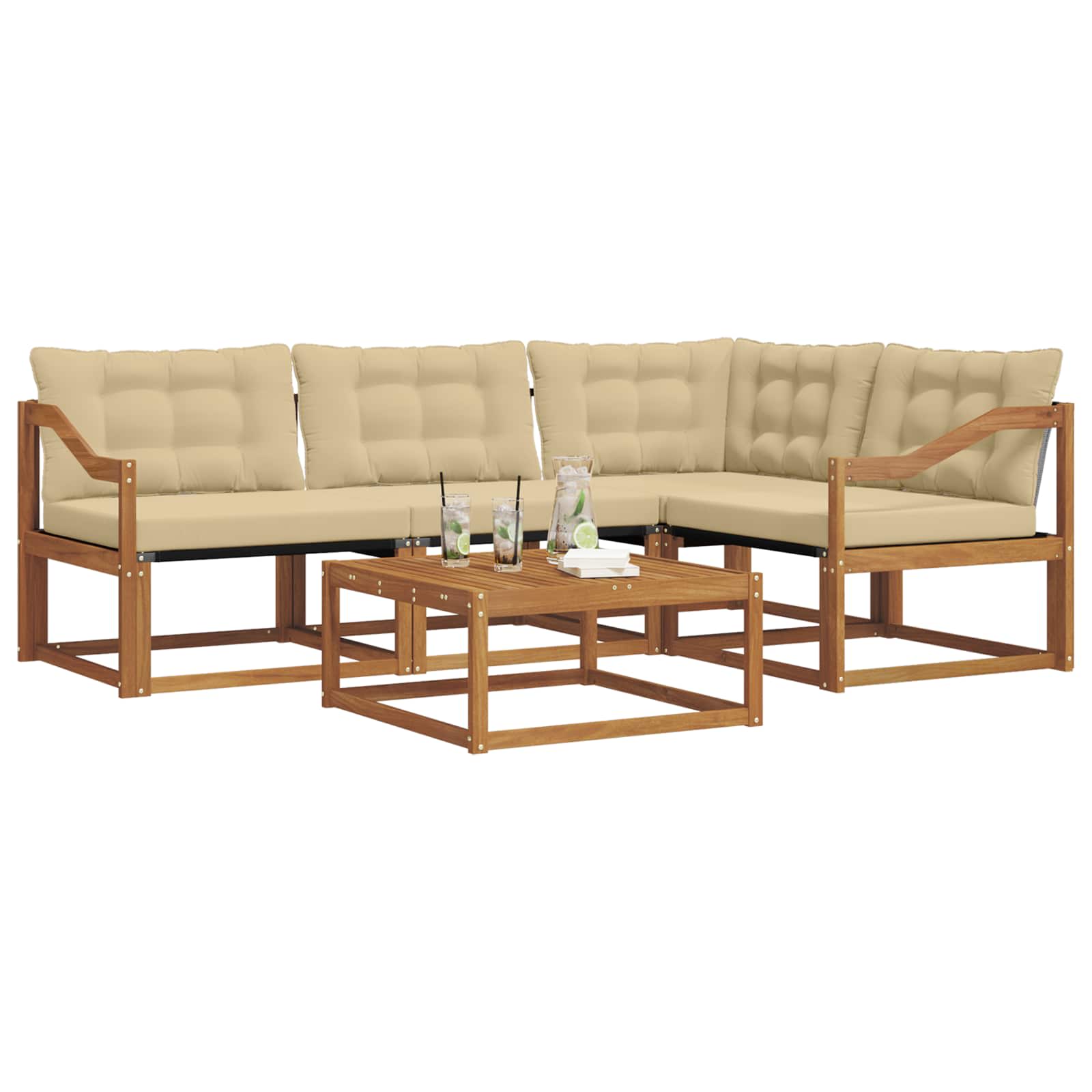 Outdoor-Sofagarnitur mit Kissen 5 pcs Natur und Beige