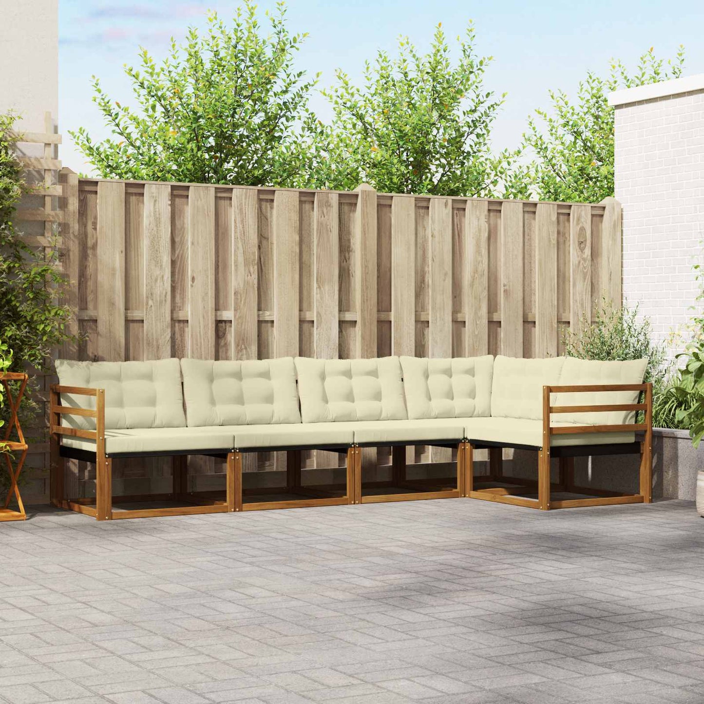 Outdoor-Sofagarnitur 5 stk. Natur und Creme