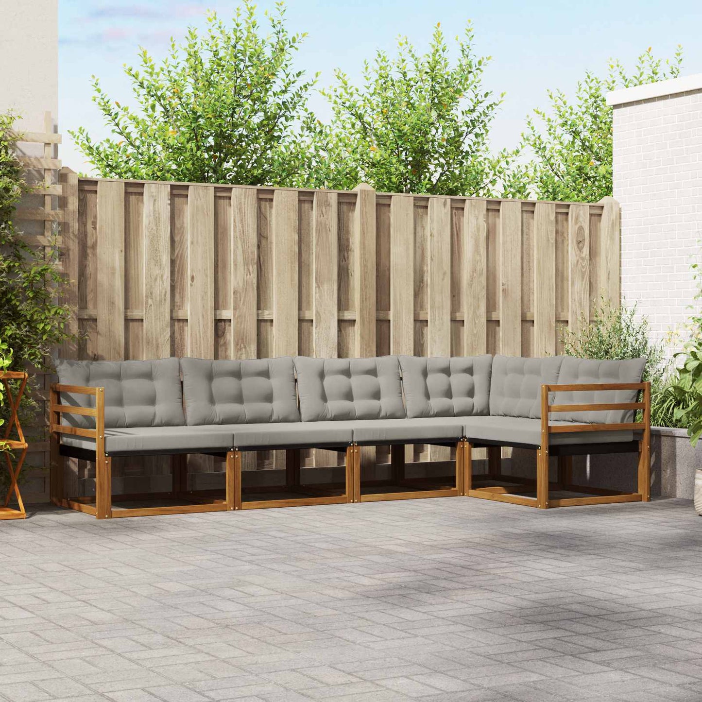 Outdoor-Sofagarnitur mit Kissen 5 pcs Natürlich und Hellgrau