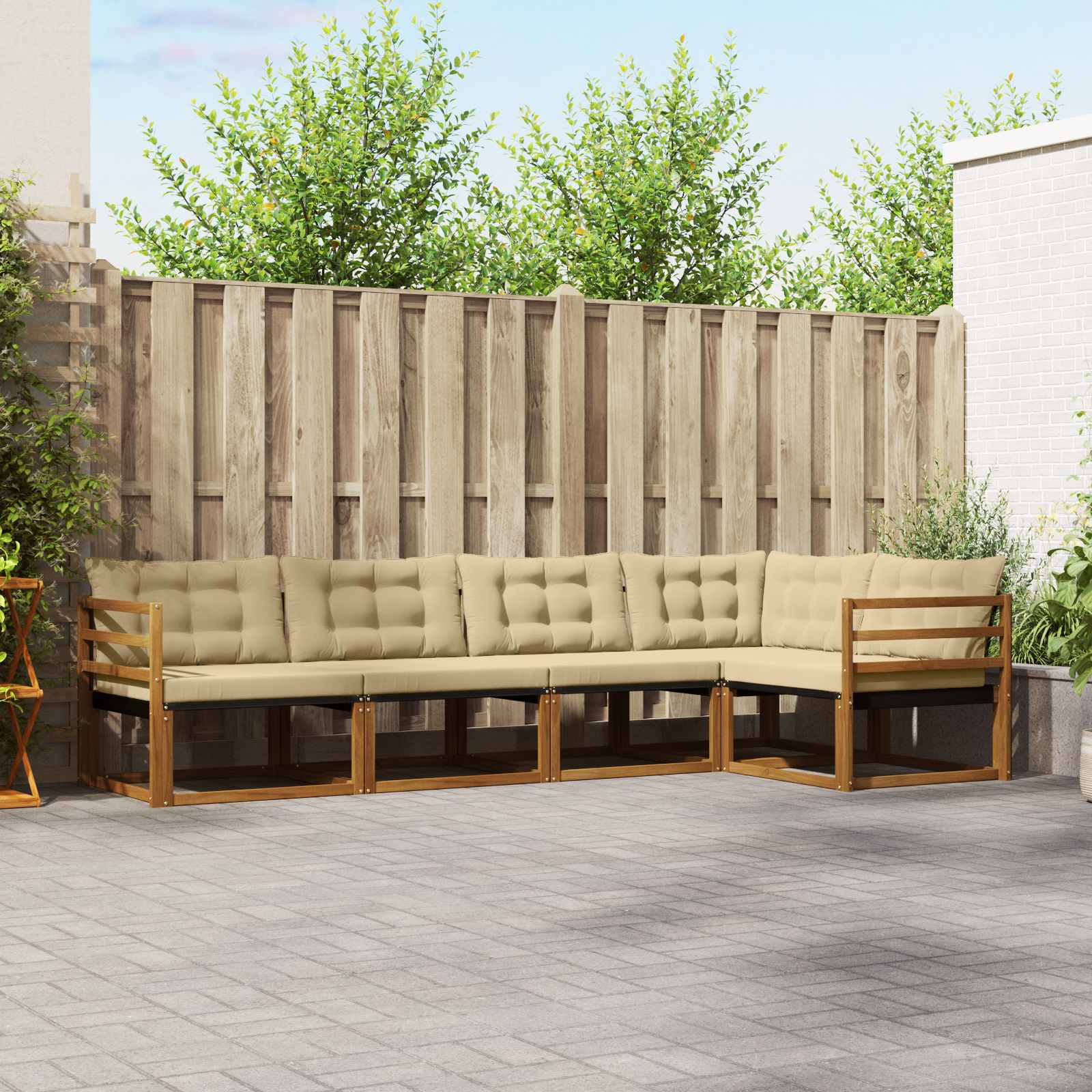 Outdoor-Sofagarnitur 5 stk. Natur und Beige