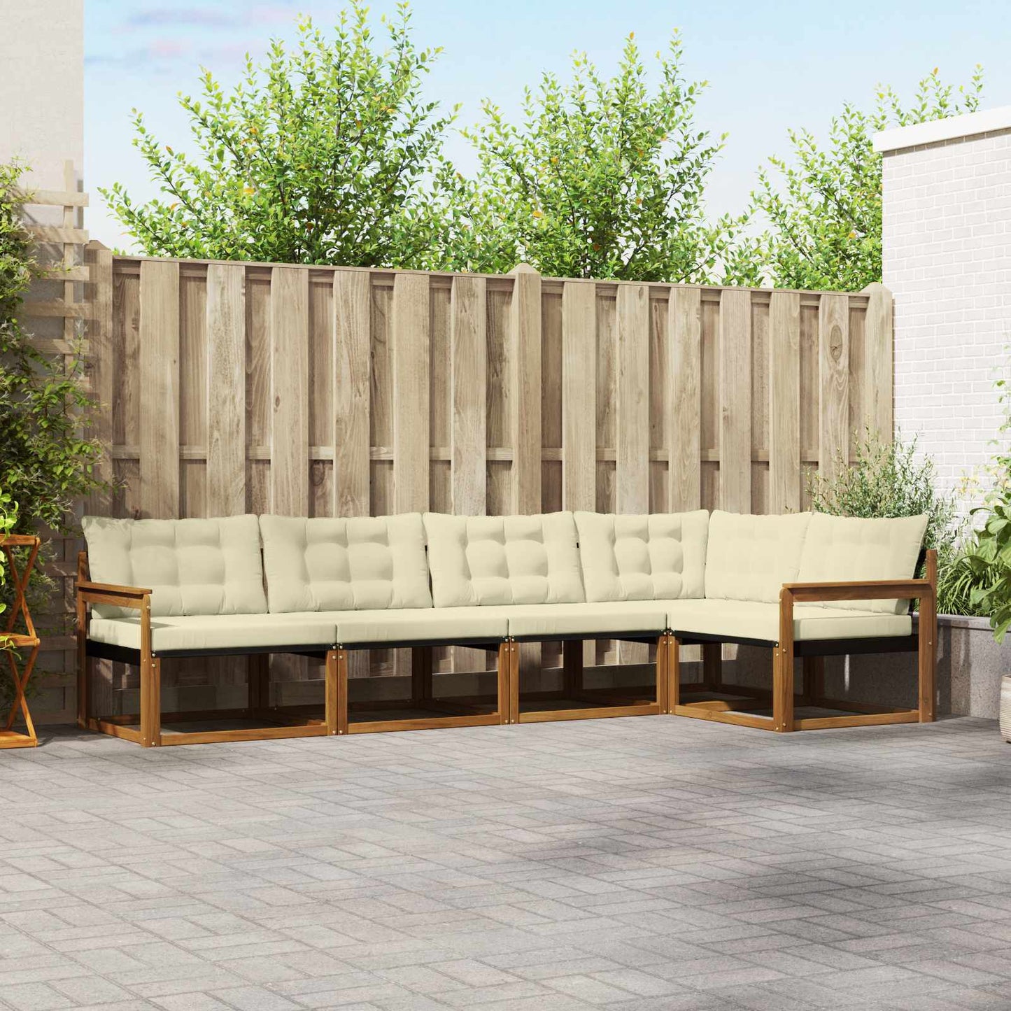 Outdoor-Sofagarnitur 5 stk. Natur und Creme