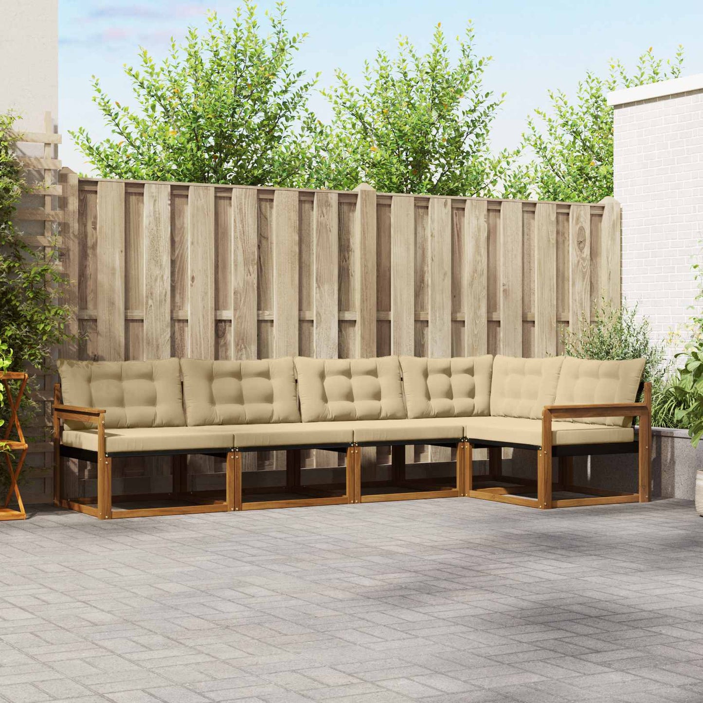 Outdoor-Sofagarnitur mit Kissen 5 pcs Natur und Beige