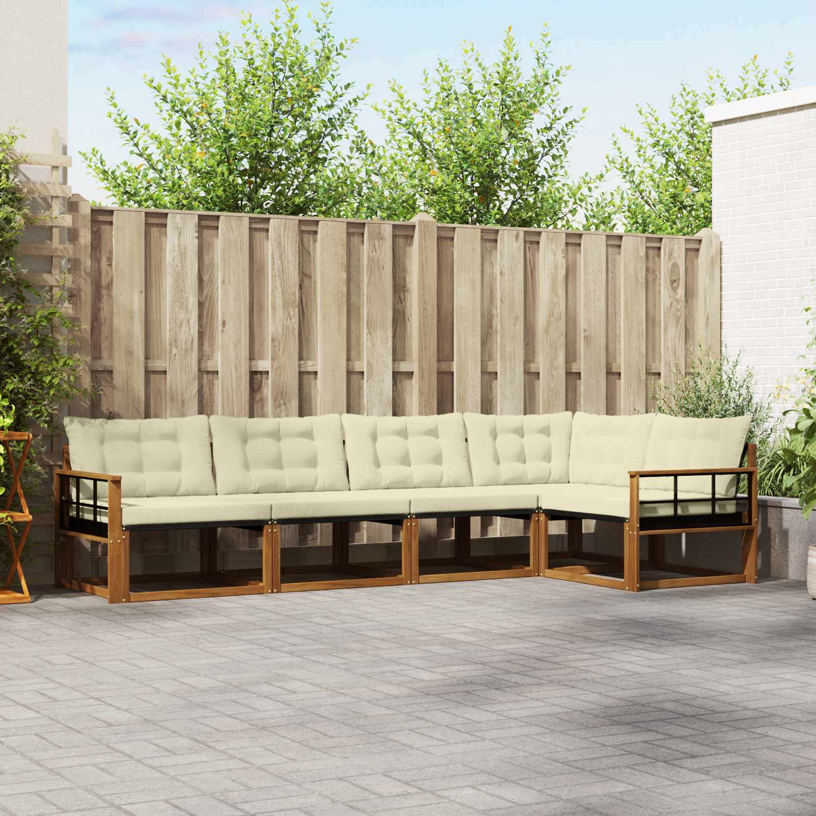 Outdoor-Sofagarnitur 5 stk. Natur und Creme