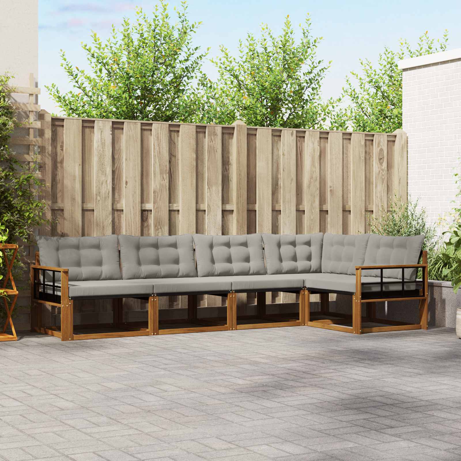 Outdoor-Sofagarnitur mit Kissen 5 pcs Natürlich und Hellgrau
