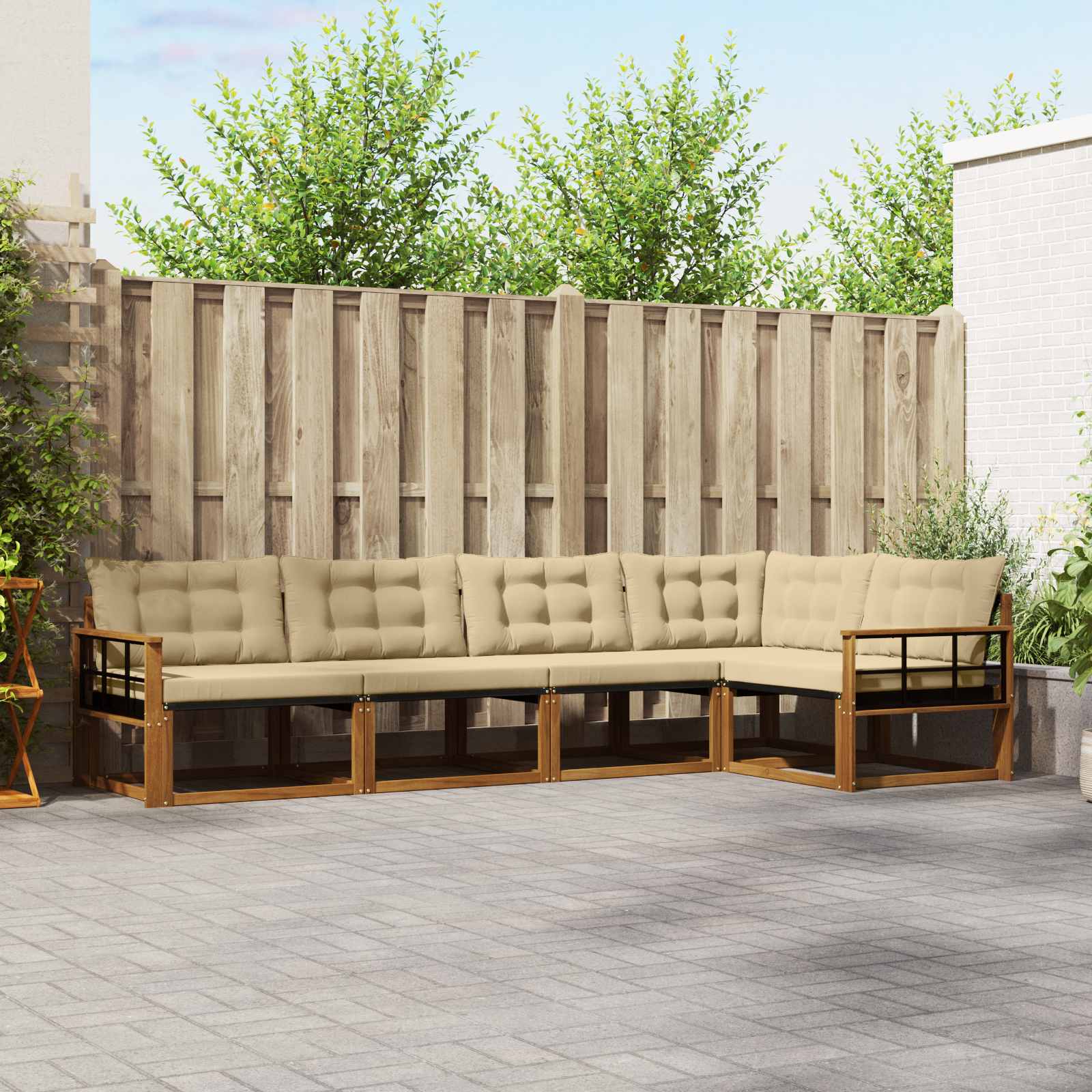 Outdoor-Sofagarnitur 5 stk. Natur und Beige