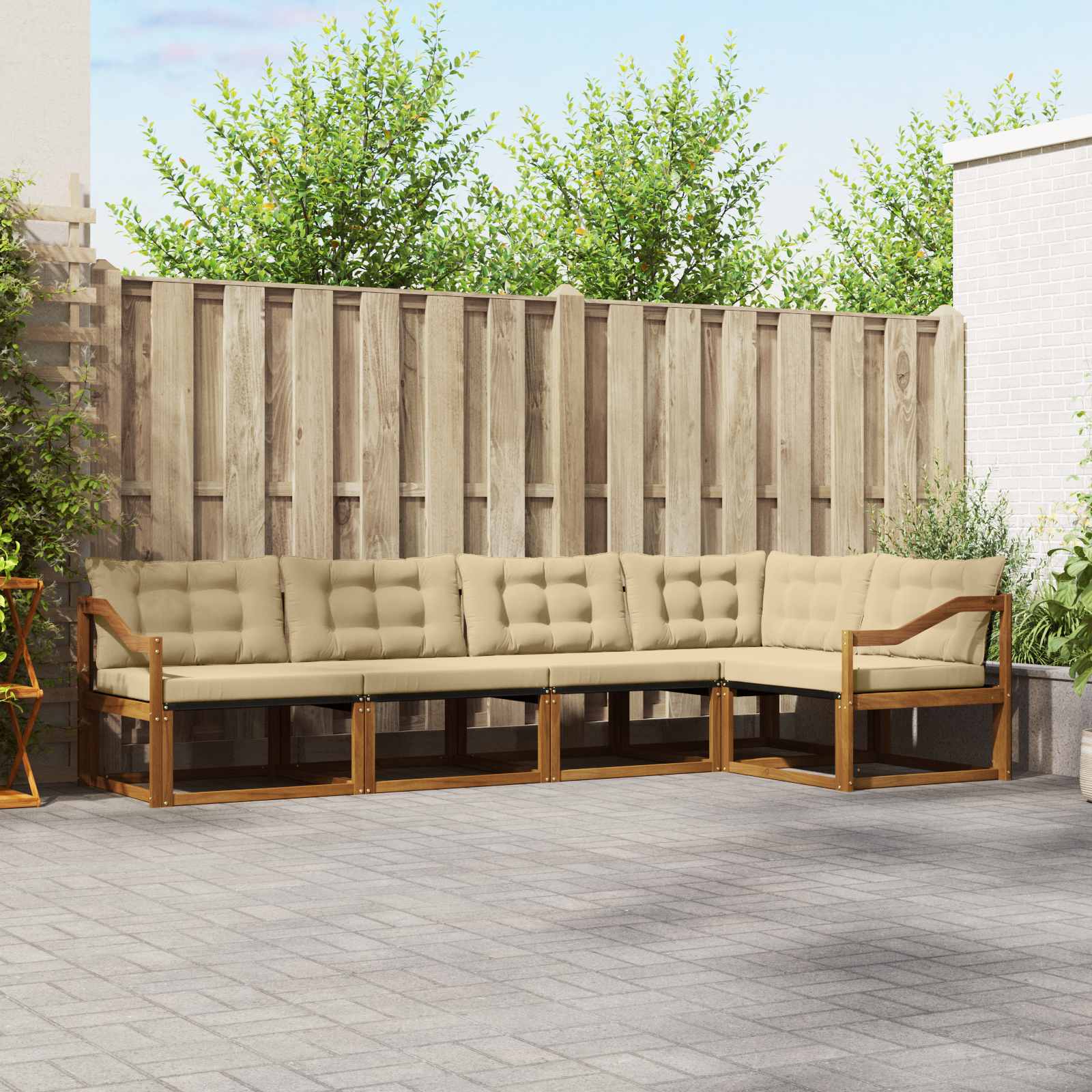 Outdoor-Sofagarnitur 5 stk. Natur und Beige