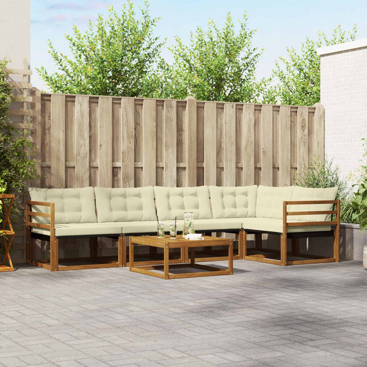 Outdoor-Sofagarnitur mit Kissen 6 pcs Natur und Creme